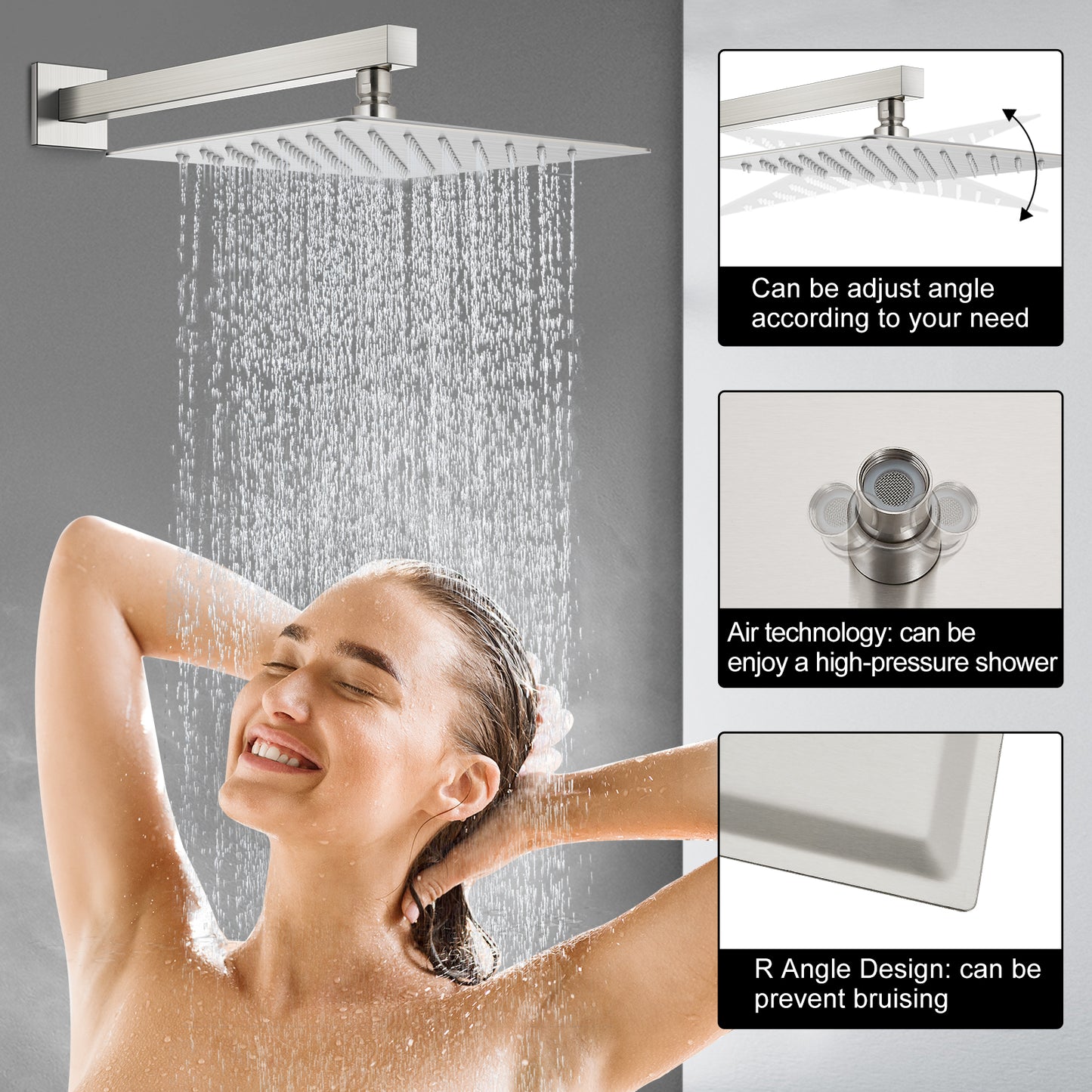 Midanya Rain Shower System Tub Shower Faucet Set 12 Inch Square Rainfall Shower Head with Handheld Sprayer and Waterfall Tub Spout Rough-in Valve Shower Mixer Combo