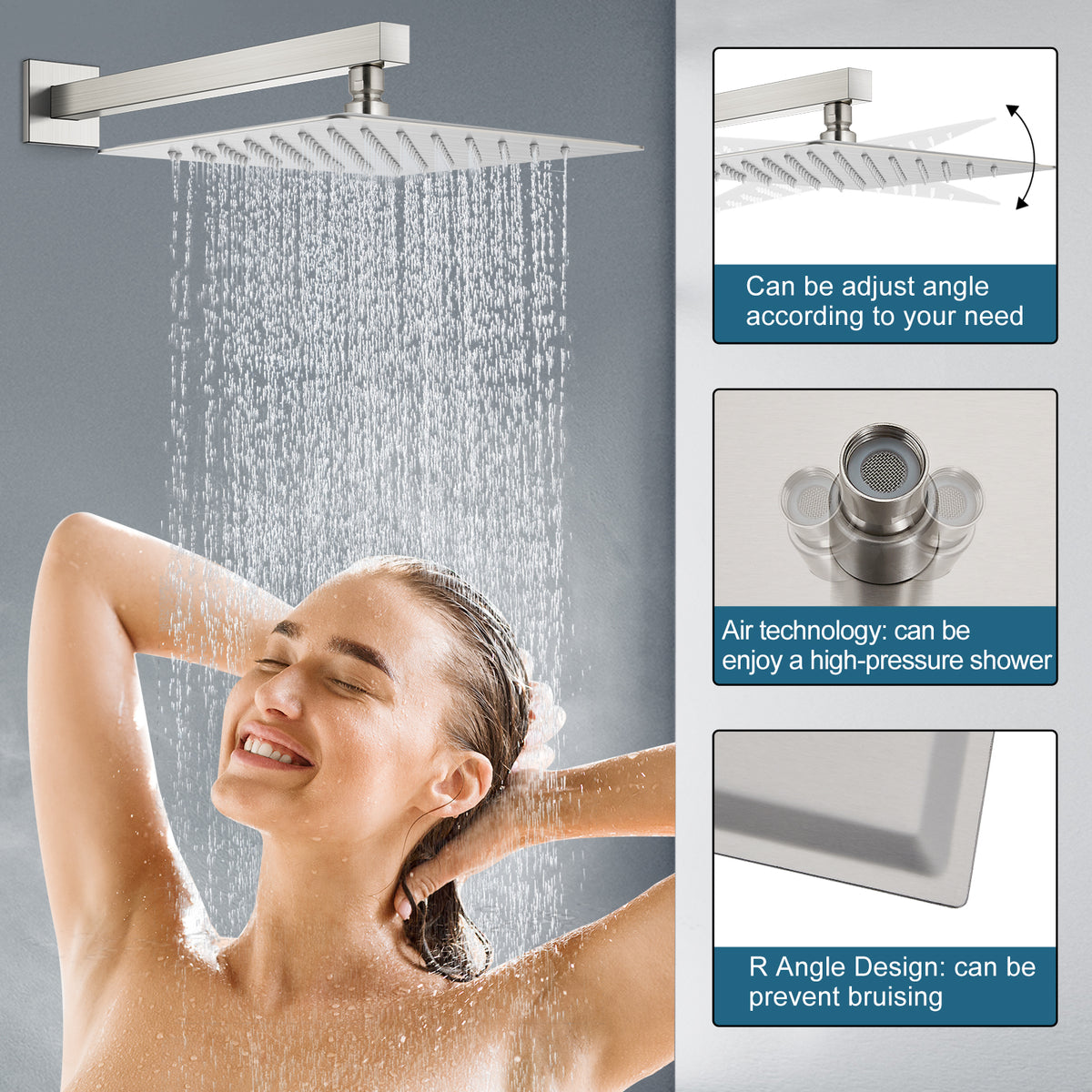 Midanya Rain Shower System Wall Mount Shower Faucet Set 12 Inch Square ...