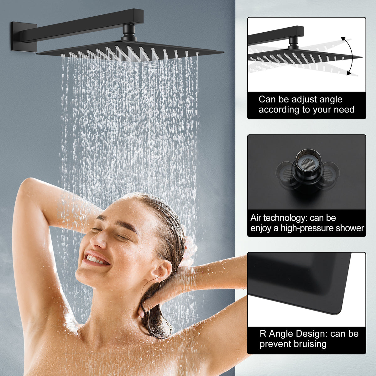 Midanya Rain Shower System Tub Shower Faucet Set 12 Inch Square Rainfa ...