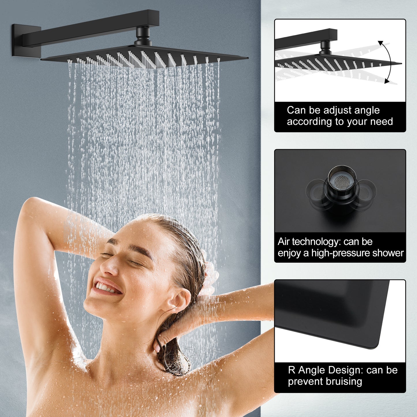 Midanya Rain Shower System Tub Shower Faucet Set 12 Inch Square Rainfall Shower Head with Handheld Sprayer and Waterfall Tub Spout Rough-in Valve Shower Mixer Combo