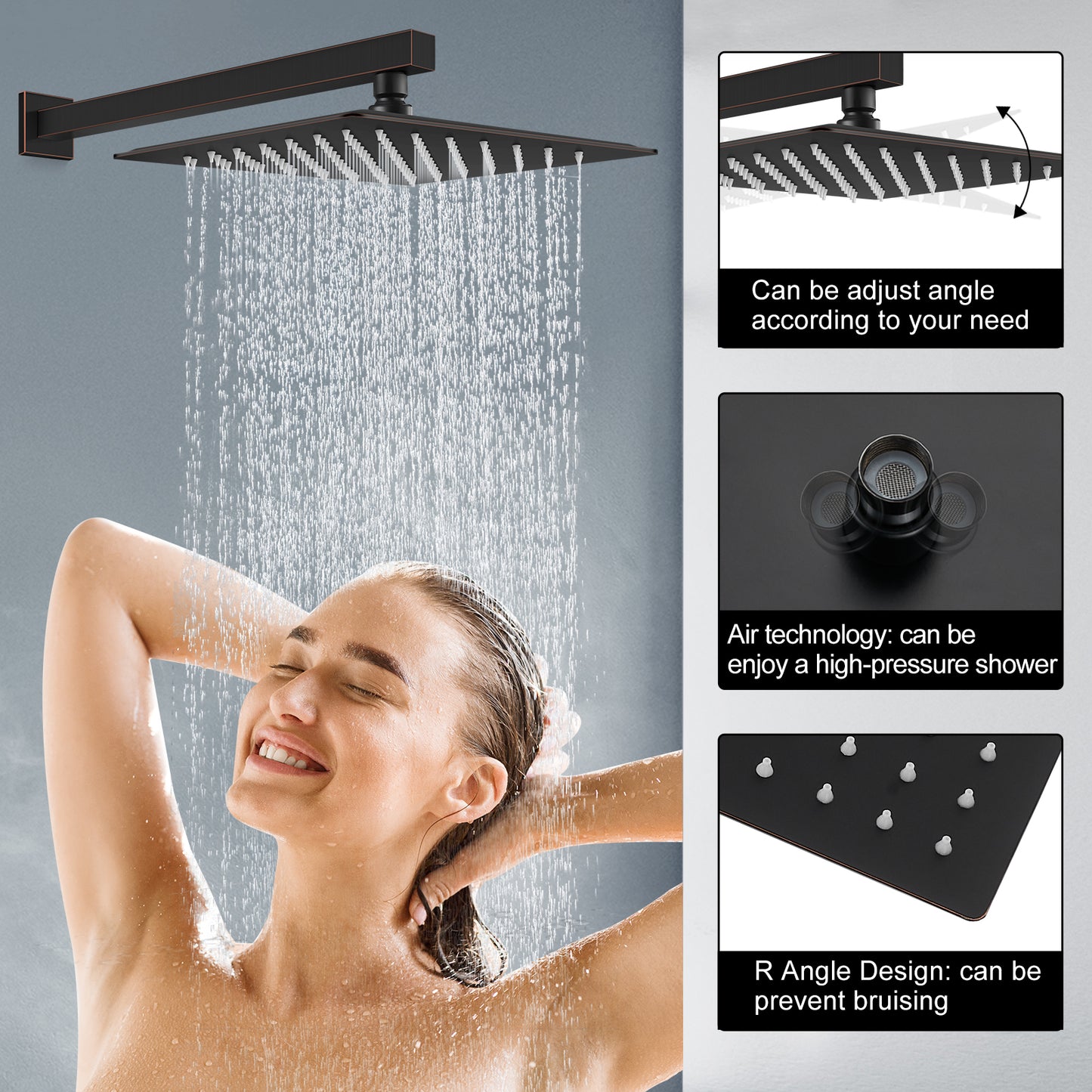Midanya Rain Shower System Tub Shower Faucet Set 12 Inch Square Rainfall Shower Head with Handheld Sprayer and Waterfall Tub Spout Rough-in Valve Shower Mixer Combo