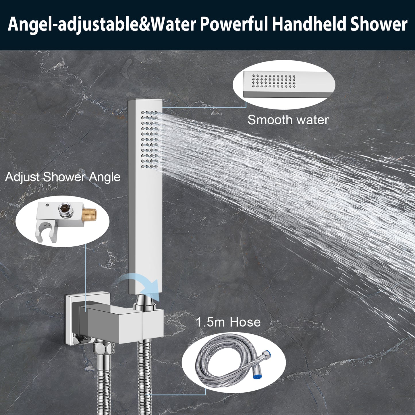 Midanya Rain Shower System Tub Shower Faucet Set 12 Inch Square Rainfall Shower Head with Handheld Sprayer and Waterfall Tub Spout Rough-in Valve Shower Mixer Combo