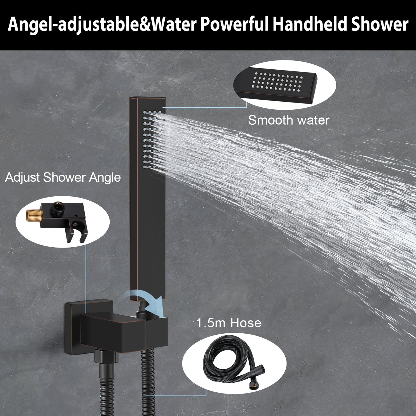 Midanya Rain Shower System Tub Shower Faucet Set 12 Inch Square Rainfall Shower Head with Handheld Sprayer and Waterfall Tub Spout Rough-in Valve Shower Mixer Combo
