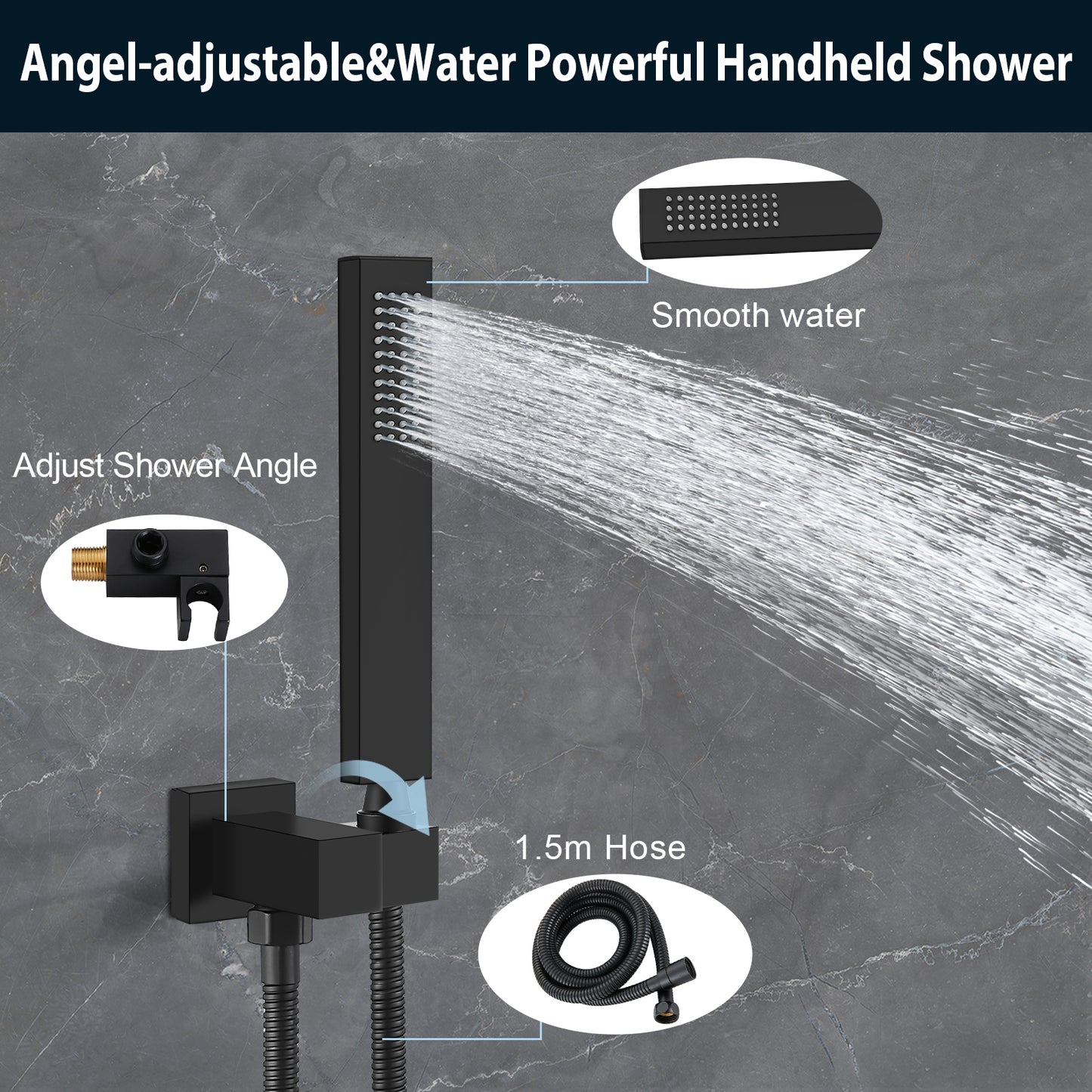 Midanya Rain Shower System Tub Shower Faucet Set 12 Inch Square Rainfall Shower Head with Handheld Sprayer and Waterfall Tub Spout Rough-in Valve Shower Mixer Combo