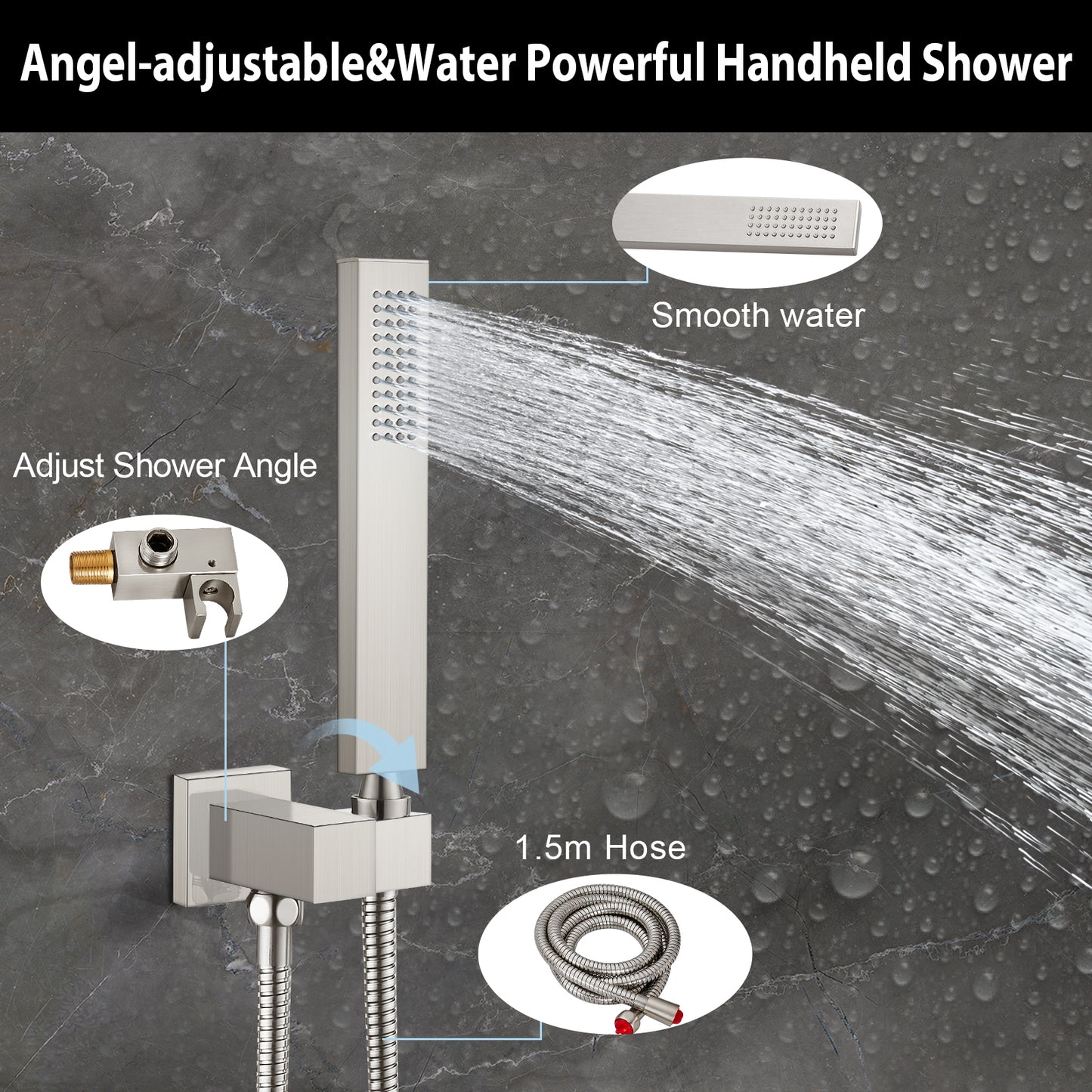 Midanya Rain Shower System Tub Shower Faucet Set 12 Inch Square Rainfall Shower Head with Handheld Sprayer and Waterfall Tub Spout Rough-in Valve Shower Mixer Combo