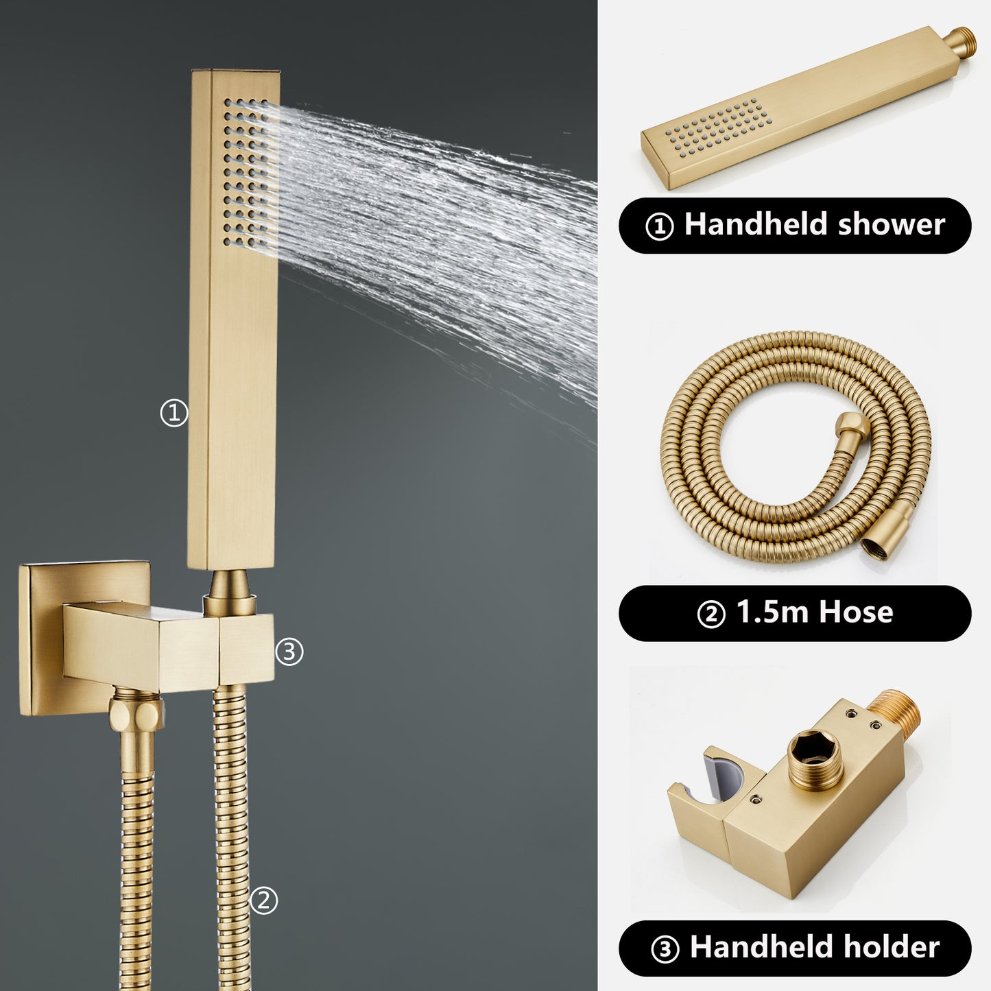 Midanya Rain Shower System 10 Inch Square Rainfall Shower Head Wall Mount Shower Faucet Set with Hand Sprayer Rough-in Valve Trim Kit Bathroom Mixer Shower Combo Set