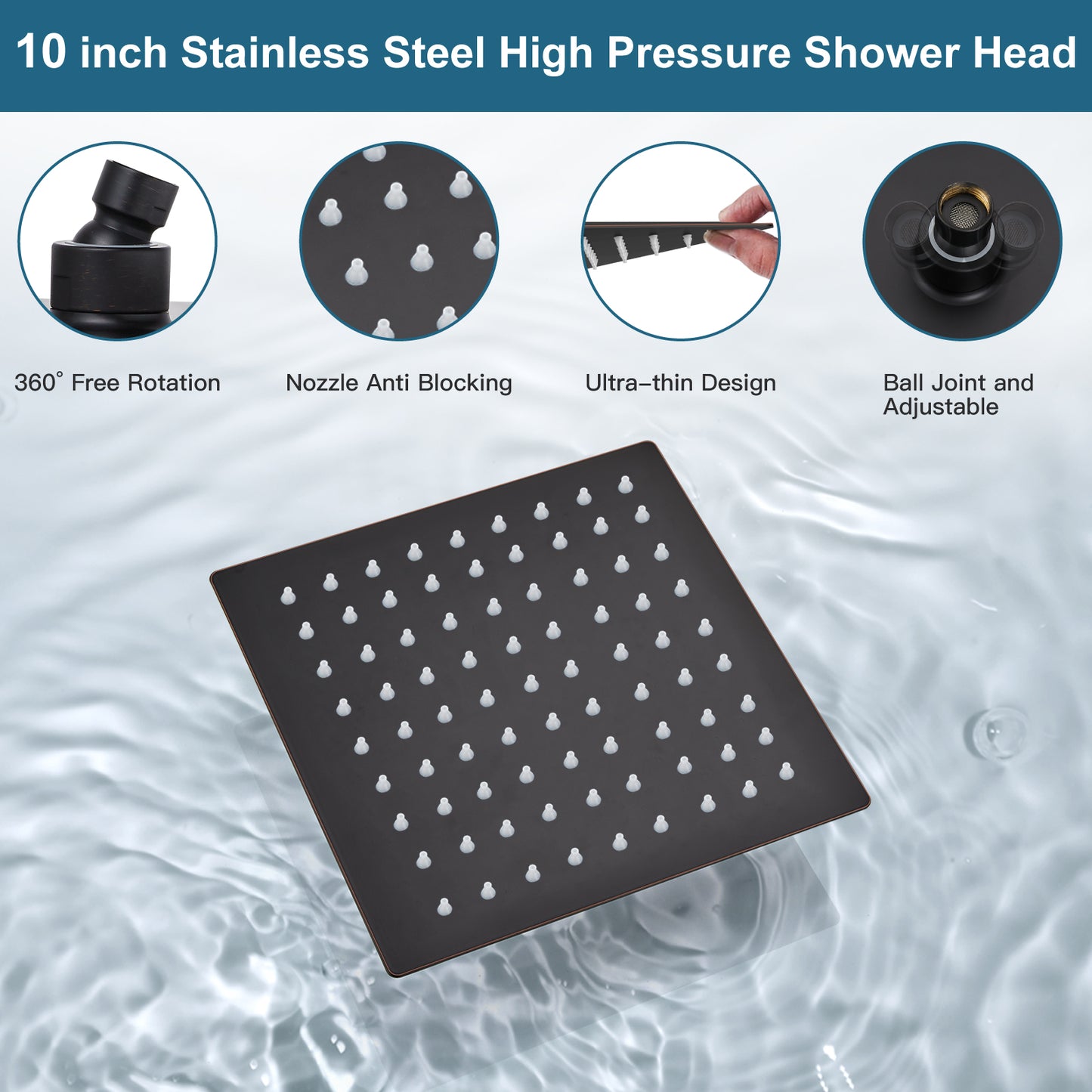 Midanya Rain Shower System 10 Inch Square Rainfall Shower Head Wall Mount Shower Faucet Set with Hand Sprayer Rough-in Valve Trim Kit Bathroom Mixer Shower Combo Set
