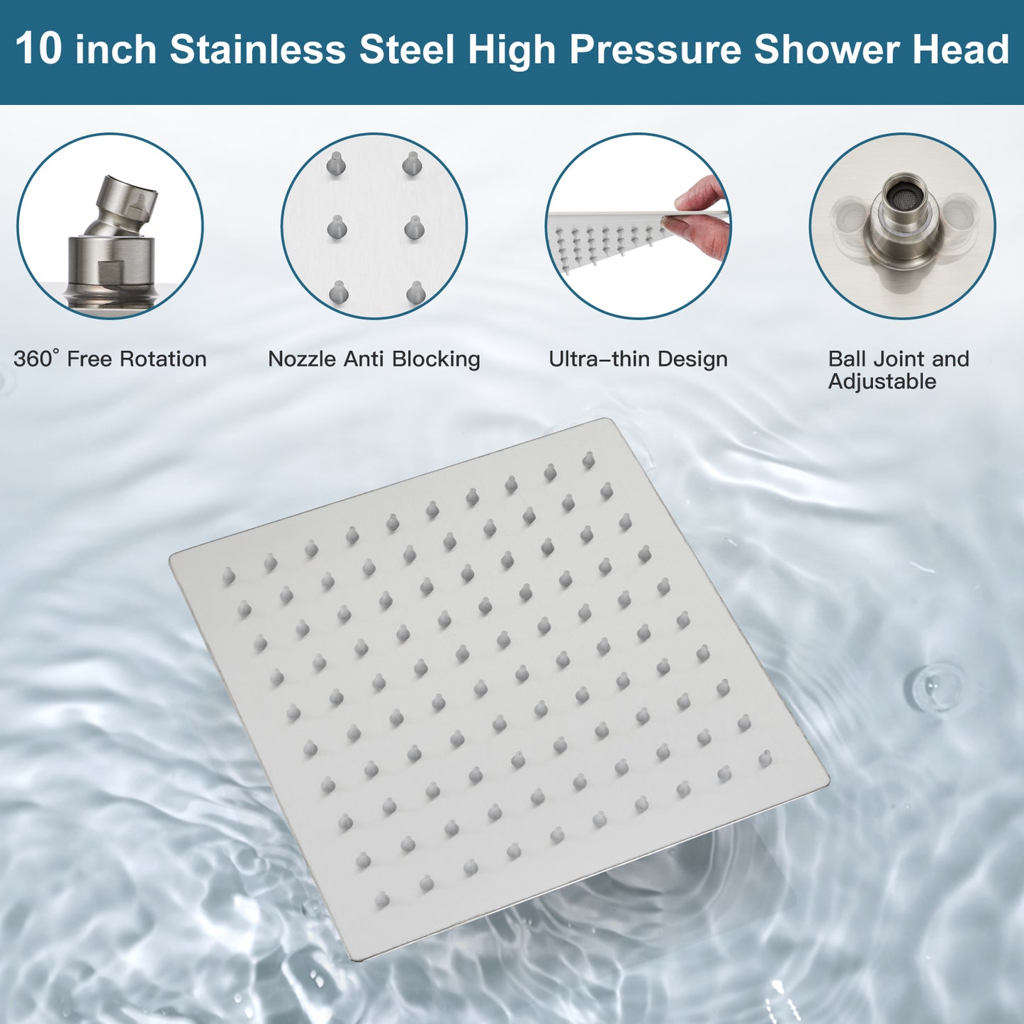 Midanya Rain Shower System 10 Inch Square Rainfall Shower Head Wall Mount Shower Faucet Set with Hand Sprayer Rough-in Valve Trim Kit Bathroom Mixer Shower Combo Set
