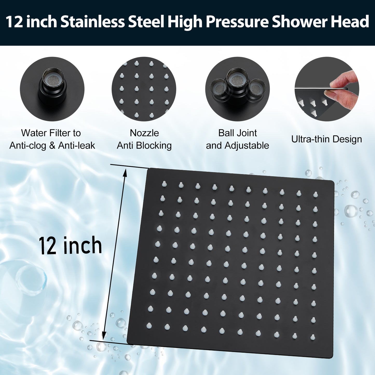 Midanya Rain Shower System Tub Shower Faucet Set 12 Inch Square Rainfall Shower Head with Handheld Sprayer and Waterfall Tub Spout Rough-in Valve Shower Mixer Combo