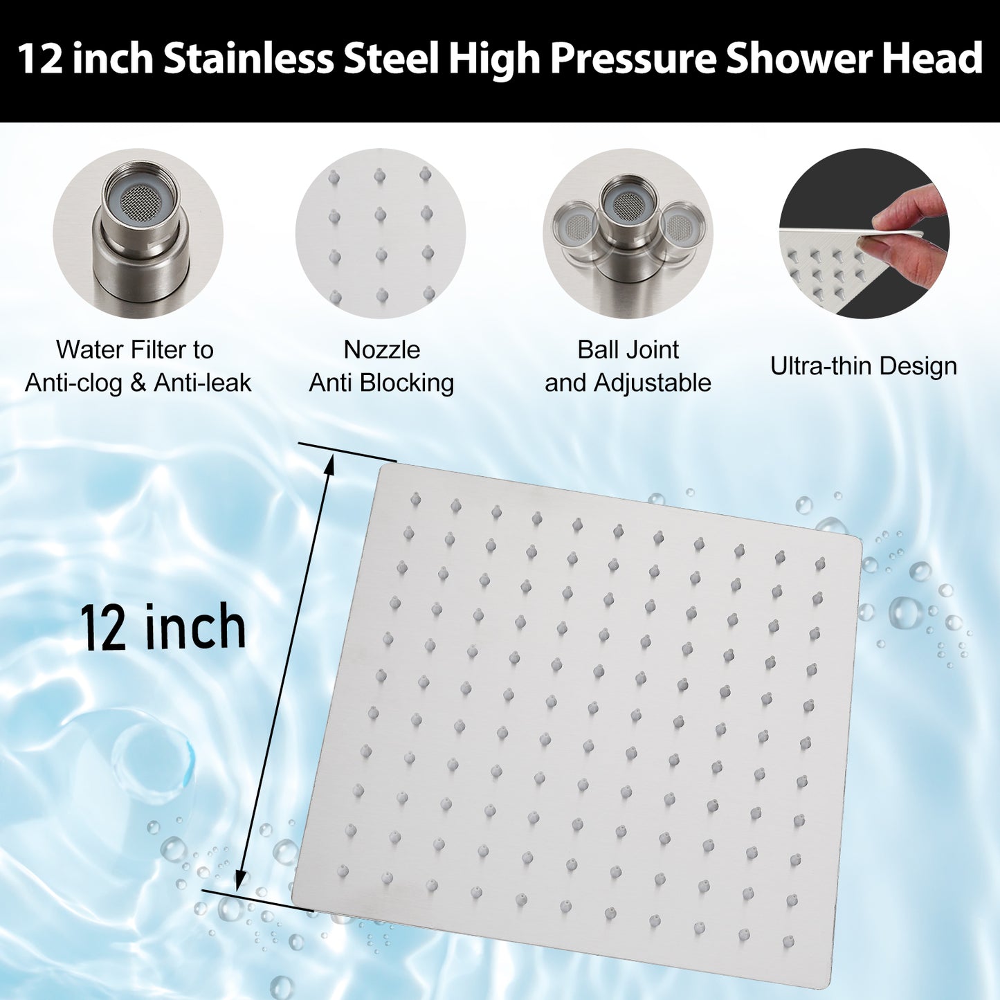 Midanya Rain Shower System Tub Shower Faucet Set 12 Inch Square Rainfall Shower Head with Handheld Sprayer and Waterfall Tub Spout Rough-in Valve Shower Mixer Combo