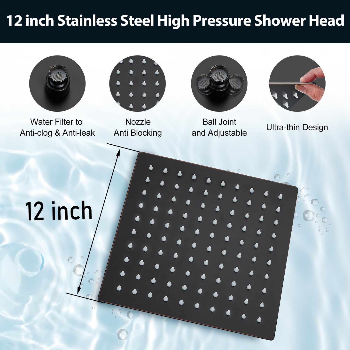 Midanya Rain Shower System Tub Shower Faucet Set 12 Inch Square Rainfall Shower Head with Handheld Sprayer and Waterfall Tub Spout Rough-in Valve Shower Mixer Combo
