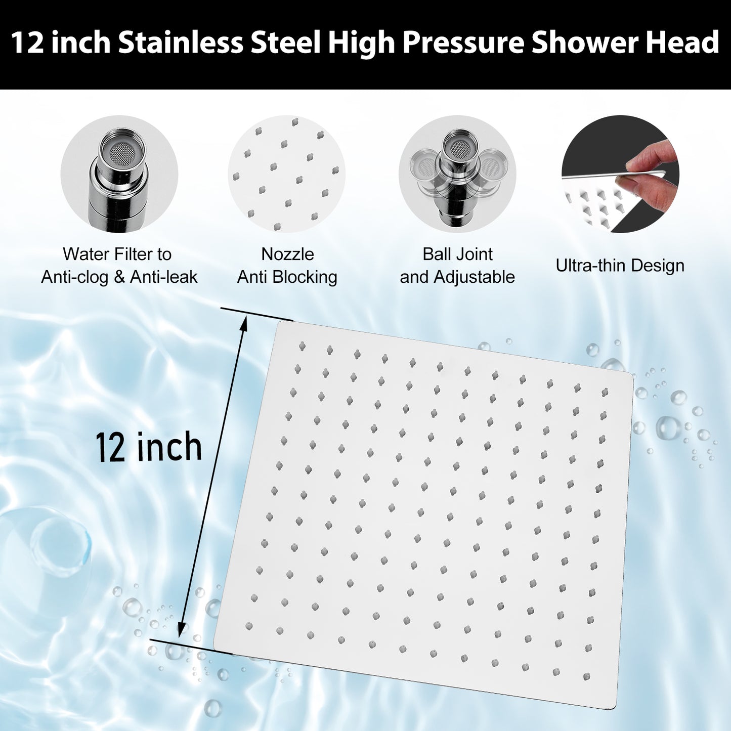 Midanya Rain Shower System Tub Shower Faucet Set 12 Inch Square Rainfall Shower Head with Handheld Sprayer and Waterfall Tub Spout Rough-in Valve Shower Mixer Combo