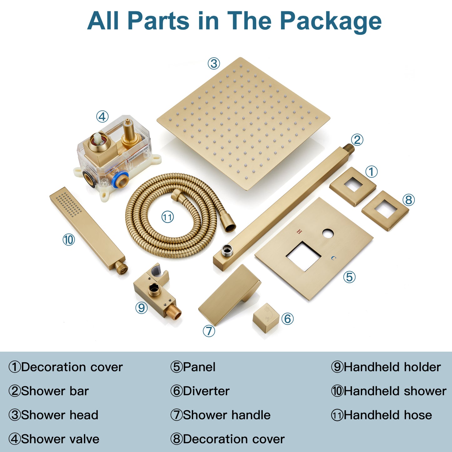 Midanya Rain Shower System 10 Inch Square Rainfall Shower Head Wall Mount Shower Faucet Set with Hand Sprayer Rough-in Valve Trim Kit Bathroom Mixer Shower Combo Set