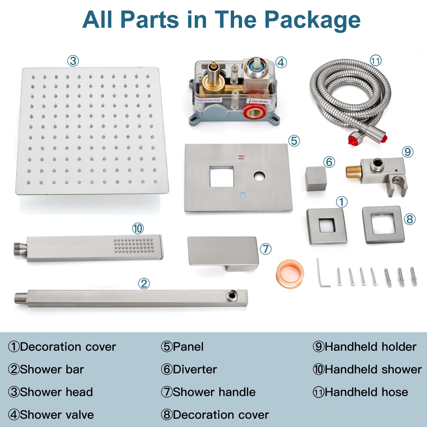 Midanya Rain Shower System 10 Inch Square Rainfall Shower Head Wall Mount Shower Faucet Set with Hand Sprayer Rough-in Valve Trim Kit Bathroom Mixer Shower Combo Set