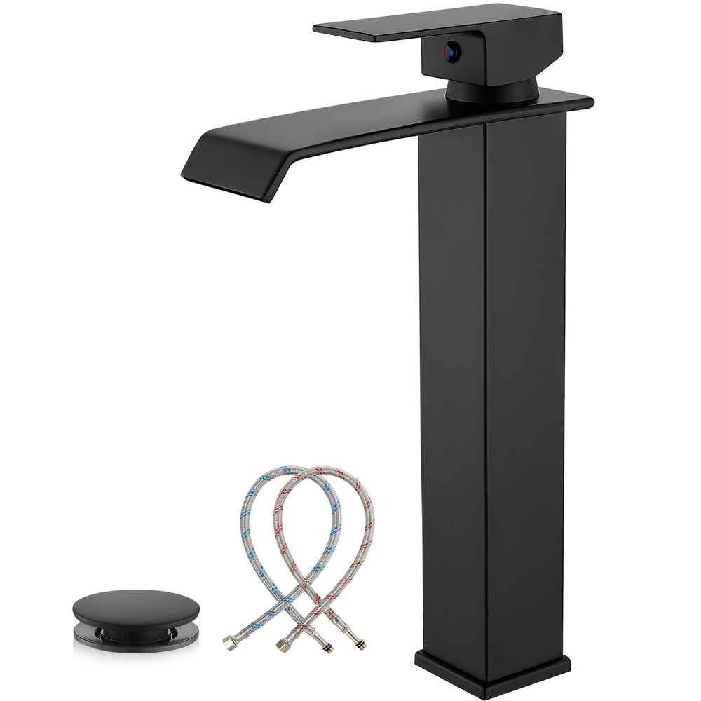 Midanya Waterfall Bathroom Faucets, Single Handle 1 Hole Bathroom Sink Faucet Modern RV Vanity Restroom Lavatory Basin Faucet with Pop Up Drain,Tall Body
