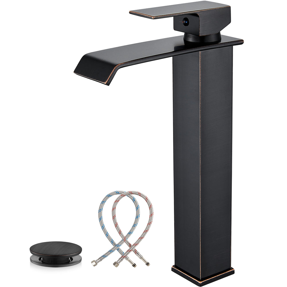 
                  
                    Midanya Waterfall Bathroom Faucets, Single Handle 1 Hole Bathroom Sink Faucet Modern RV Vanity Restroom Lavatory Basin Faucet with Pop Up Drain,Tall Body
                  
                