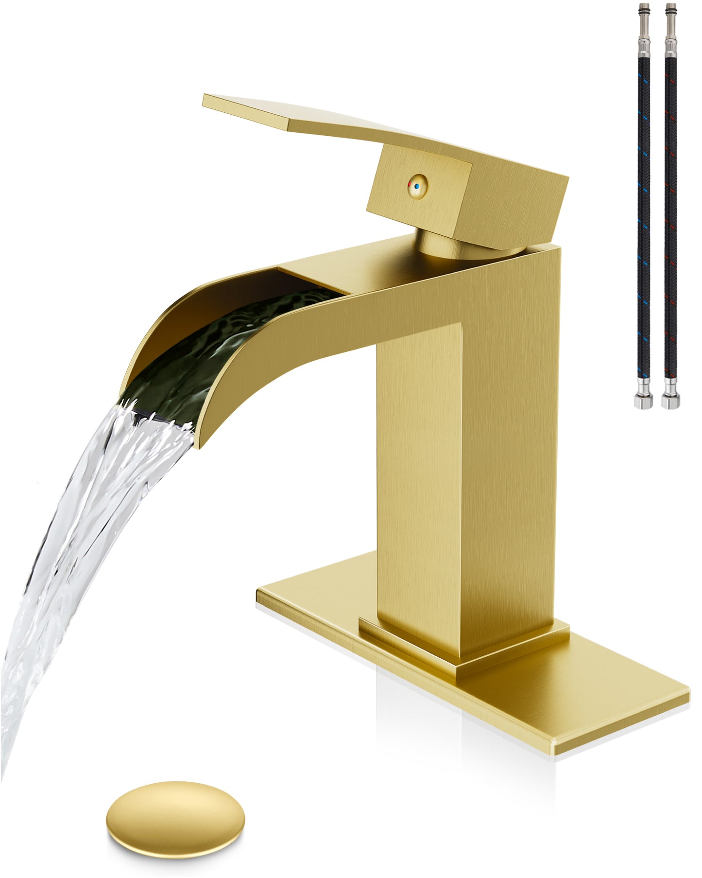 
                  
                    Midanya Waterfall Bathroom Faucet, Single Handle Bathroom Sink Faucet for Sink 1 or 4 Inch 3 Hole, Stainless Steel Vanity Faucets with Deck Plate and Pop up Drain
                  
                
