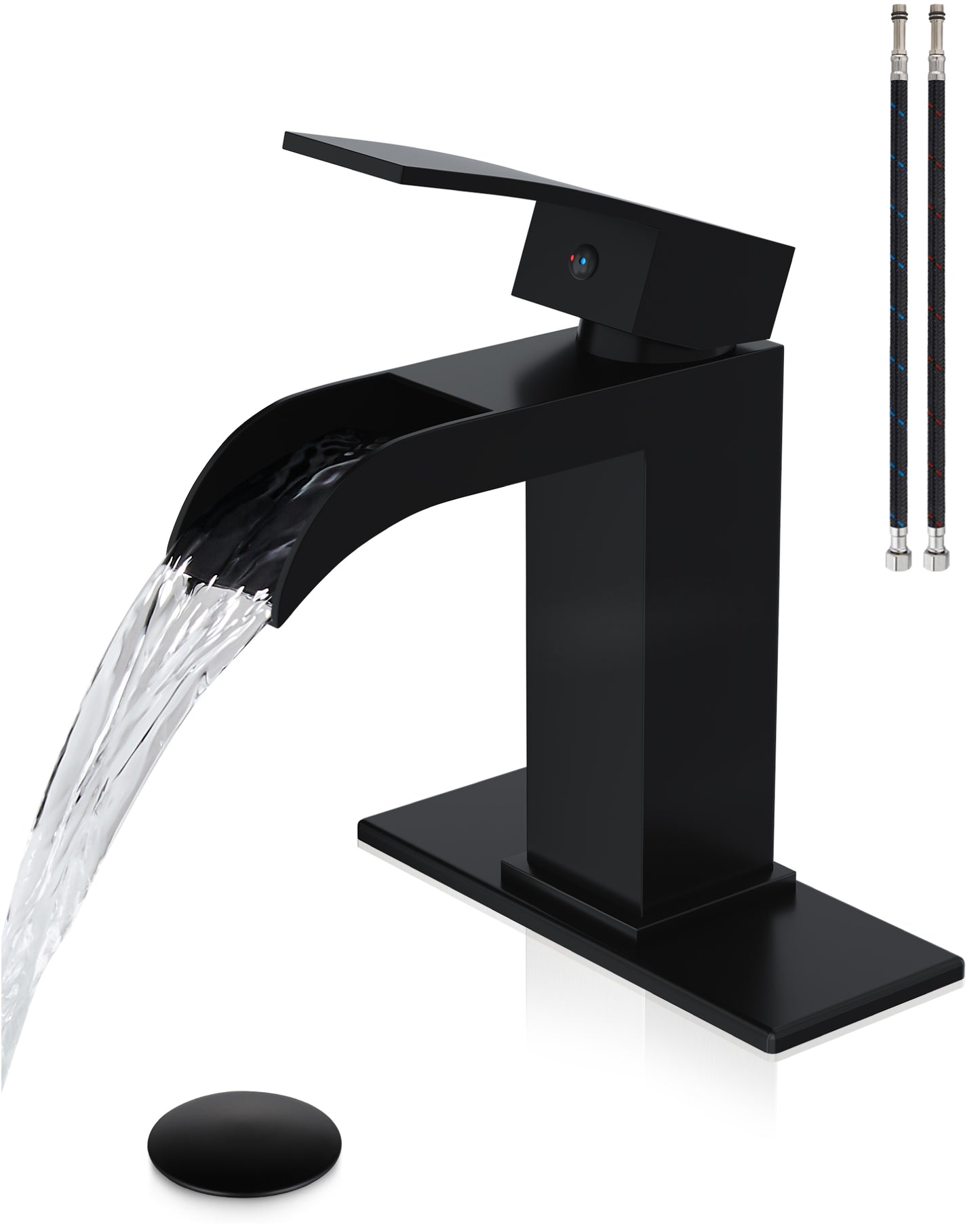 
                  
                    Midanya Waterfall Bathroom Faucet, Single Handle Bathroom Sink Faucet for Sink 1 or 4 Inch 3 Hole, Stainless Steel Vanity Faucets with Deck Plate and Pop up Drain
                  
                