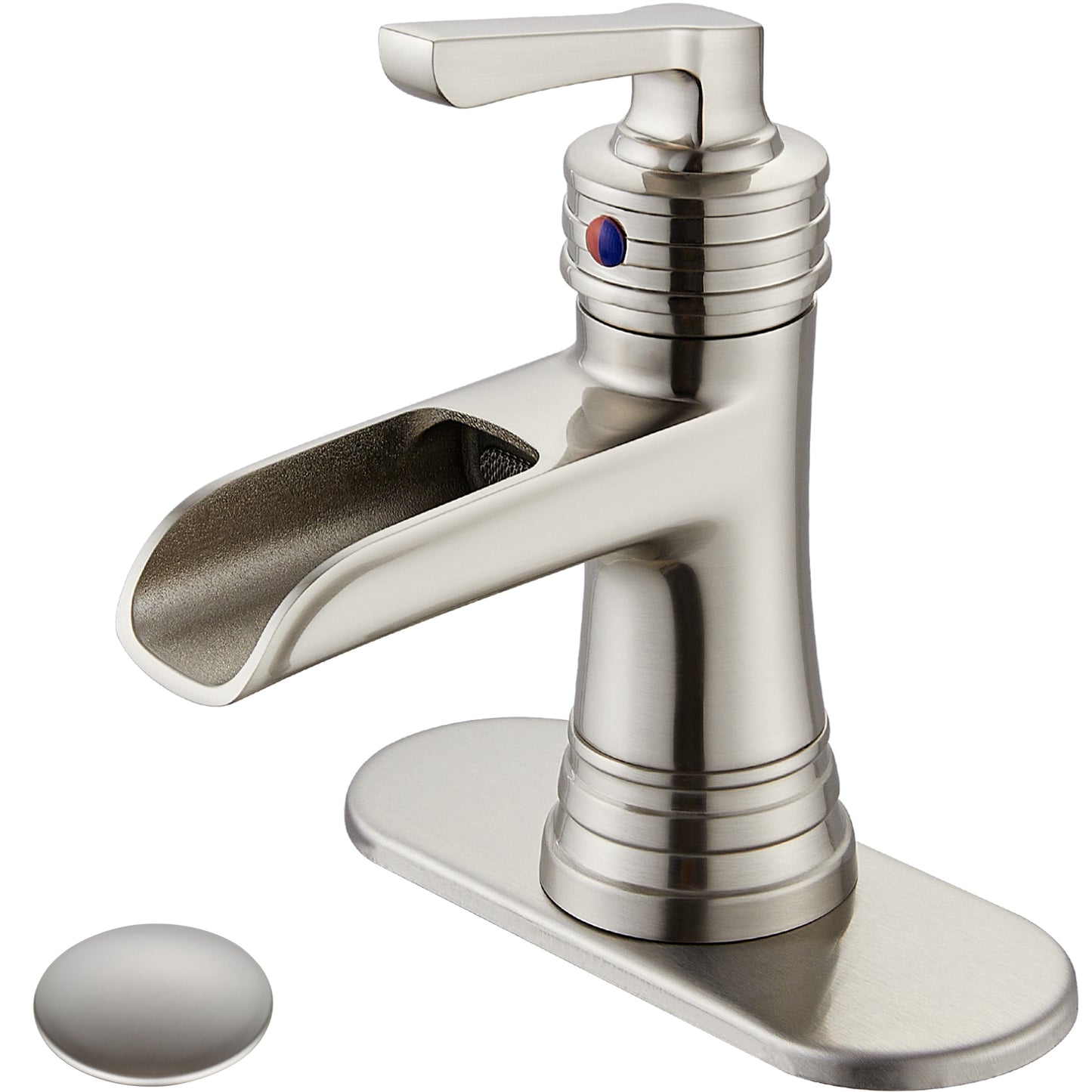 
                  
                    Midanya Waterfall Faucet Single Handle Bathroom Sink Faucet, Large Spout Lavatory Faucet, Deck Mounted Single Hole or 3 Hole Bathroom Faucet with Pop Up Drain and Water Supply Lines
                  
                