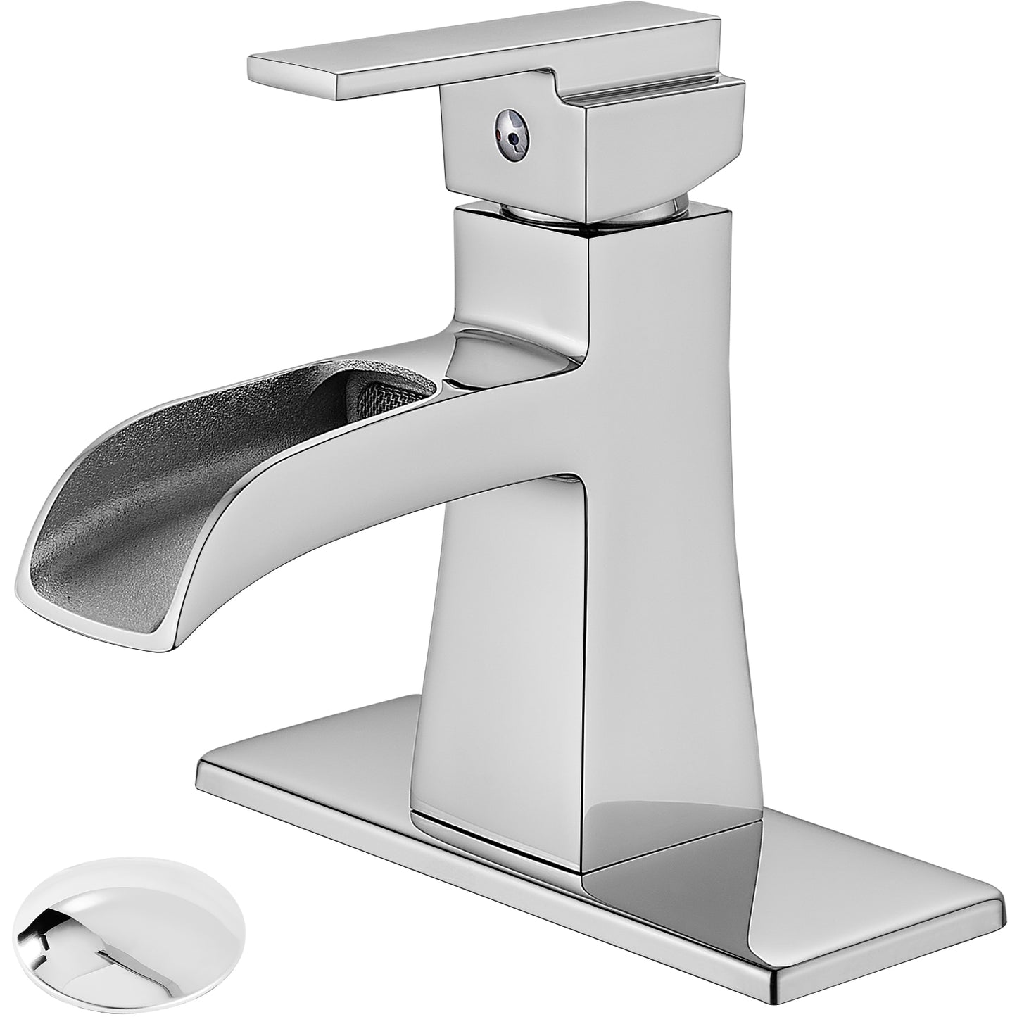 
                  
                    Midanya Single Handle Bathroom Sink Faucet, Waterfall Bathroom Faucet for 1 Hole or 3 Holes, Lavatory RV Vanity Faucet with Deck Mount Pop-Up Drain and Water Supply Lines
                  
                