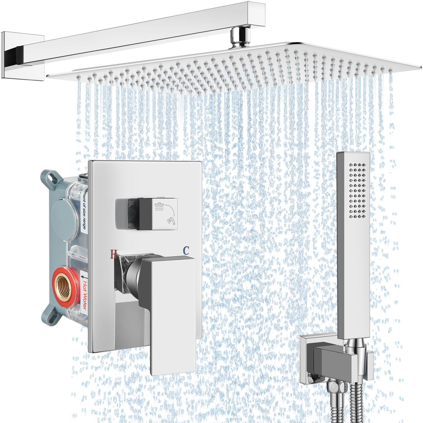 
                  
                    Midanya Rain Shower System Wall Mount Shower Faucet Set 16 Inch Square High Pressure Showerhead with Hand Sprayer Rough-In Valve Body and Trim Included Mixer Shower Combo Set Bathroom
                  
                