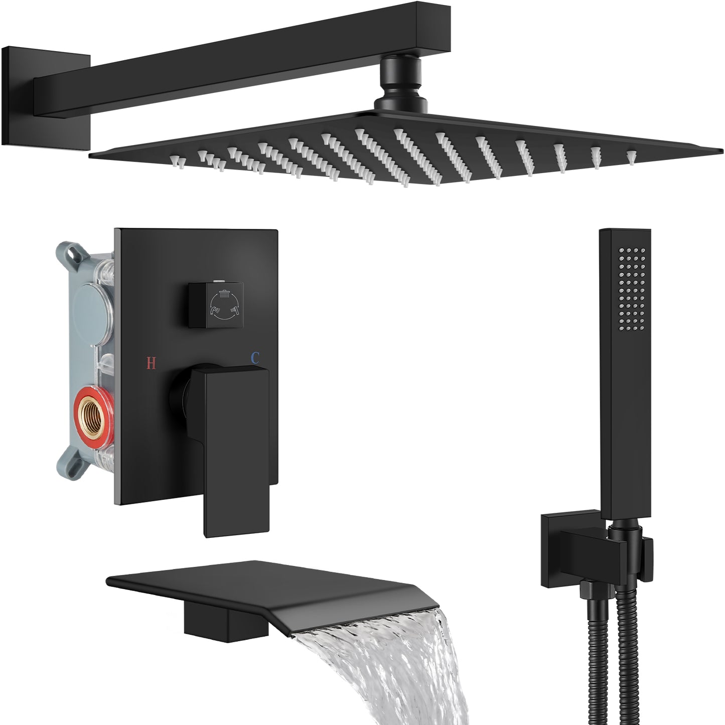 
                  
                    Midanya Rain Shower System with Tub Spout,Tub Shower Faucet Set with 10 inch rainfall Shower Head and Handheld Spray,Wall Mount Tub Shower Combo Rough-in Valve Included
                  
                