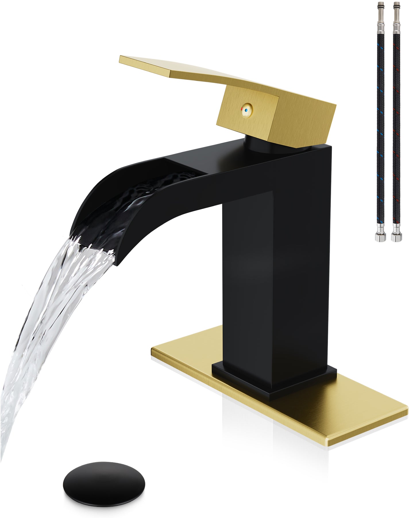 
                  
                    Midanya Waterfall Bathroom Faucet, Single Handle Bathroom Sink Faucet for Sink 1 or 4 Inch 3 Hole, Stainless Steel Vanity Faucets with Deck Plate and Pop up Drain
                  
                