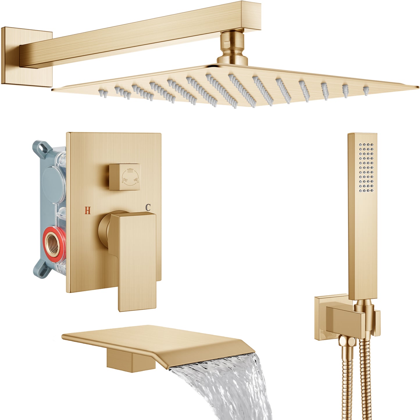 
                  
                    Midanya Rain Shower System with Tub Spout,Tub Shower Faucet Set with 10 inch rainfall Shower Head and Handheld Spray,Wall Mount Tub Shower Combo Rough-in Valve Included
                  
                