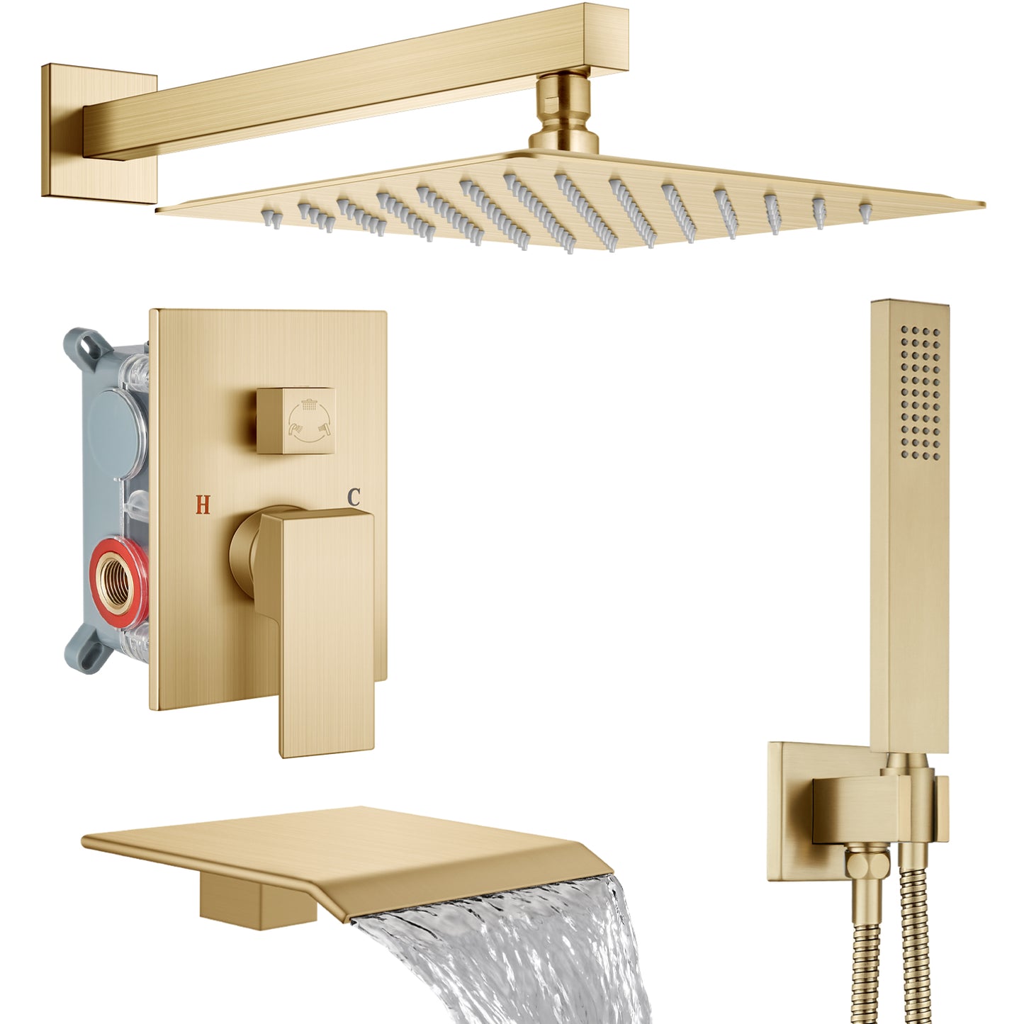 
                  
                    Midanya Rain Shower System Tub Shower Faucet Set 10 Inch Square Rainfall High Pressure Shower Head with Handheld Sprayer and Waterfall Tub Spout Rough-in Valve Shower Mixer Combo
                  
                