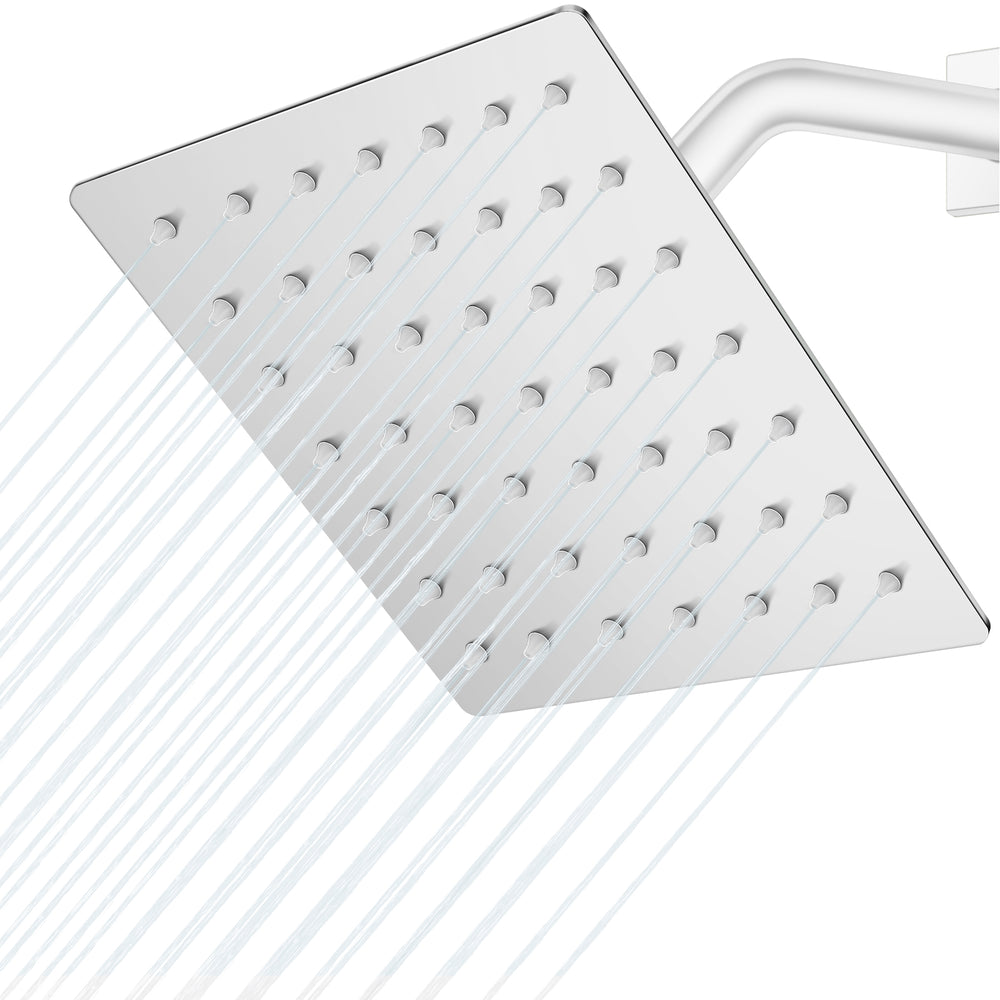 Midanya 6 inch Rainfall Shower Head Square Stainless Steel Rain Showerhead High Pressure Waterfall Crackproof Coverage with Silicone Nozzle 1/16