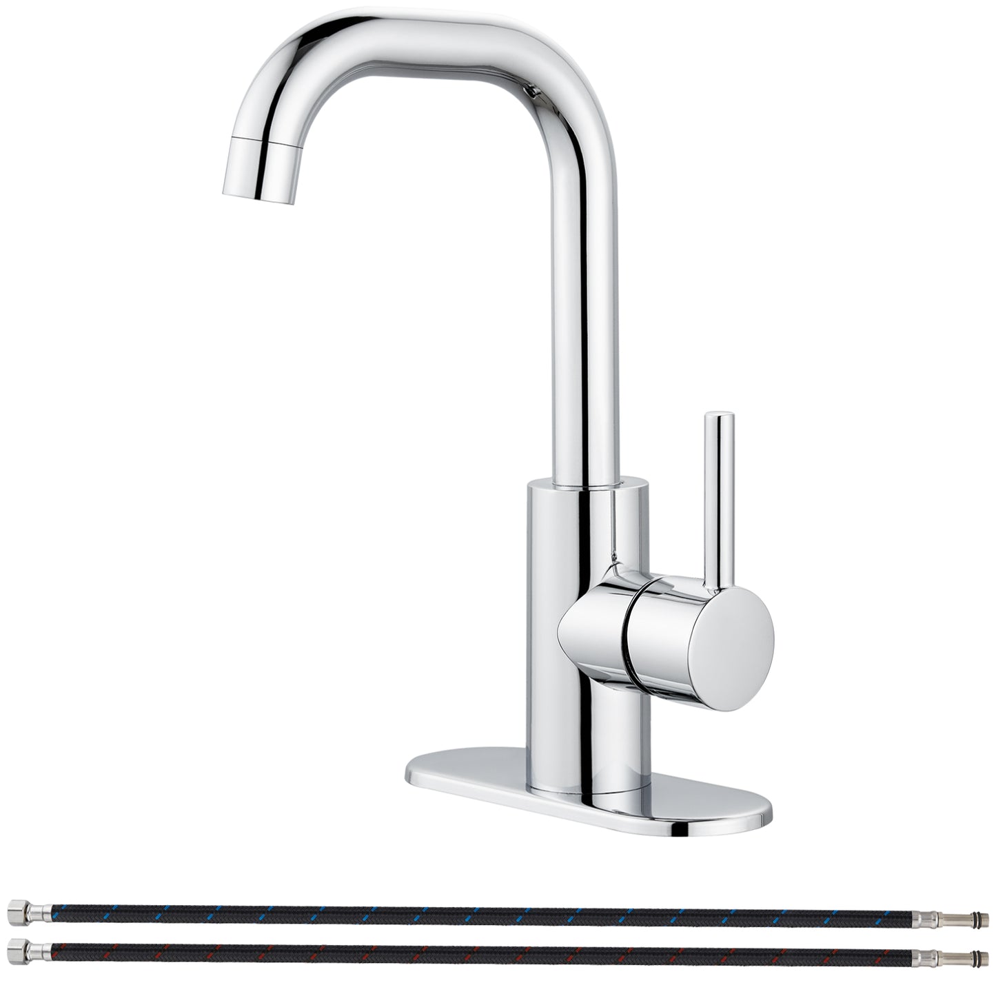 
                  
                    Midanya Bathroom Sink Faucet Single Handle, RV Small Vanity Faucet Wet Bar Pre-Kitchen Farmhouse with 360°Rotation Spout and Deck Plate, Supply Hoses and Pop-up Drain
                  
                