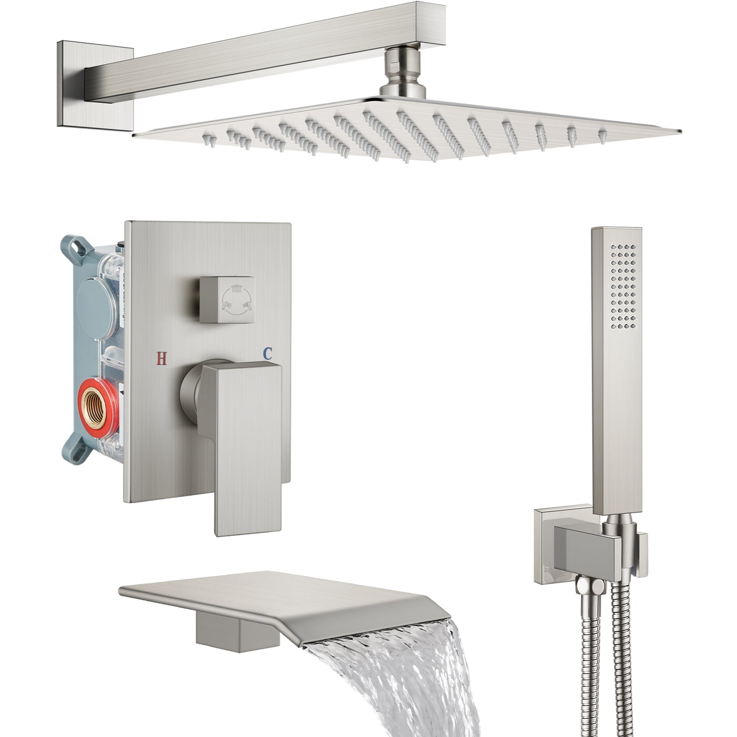 
                  
                    Midanya Rain Shower System with Tub Spout,Tub Shower Faucet Set with 8 inch rainfall Shower Head and Handheld Spray,Wall Mount Tub Shower Combo Rough-in Valve Included
                  
                