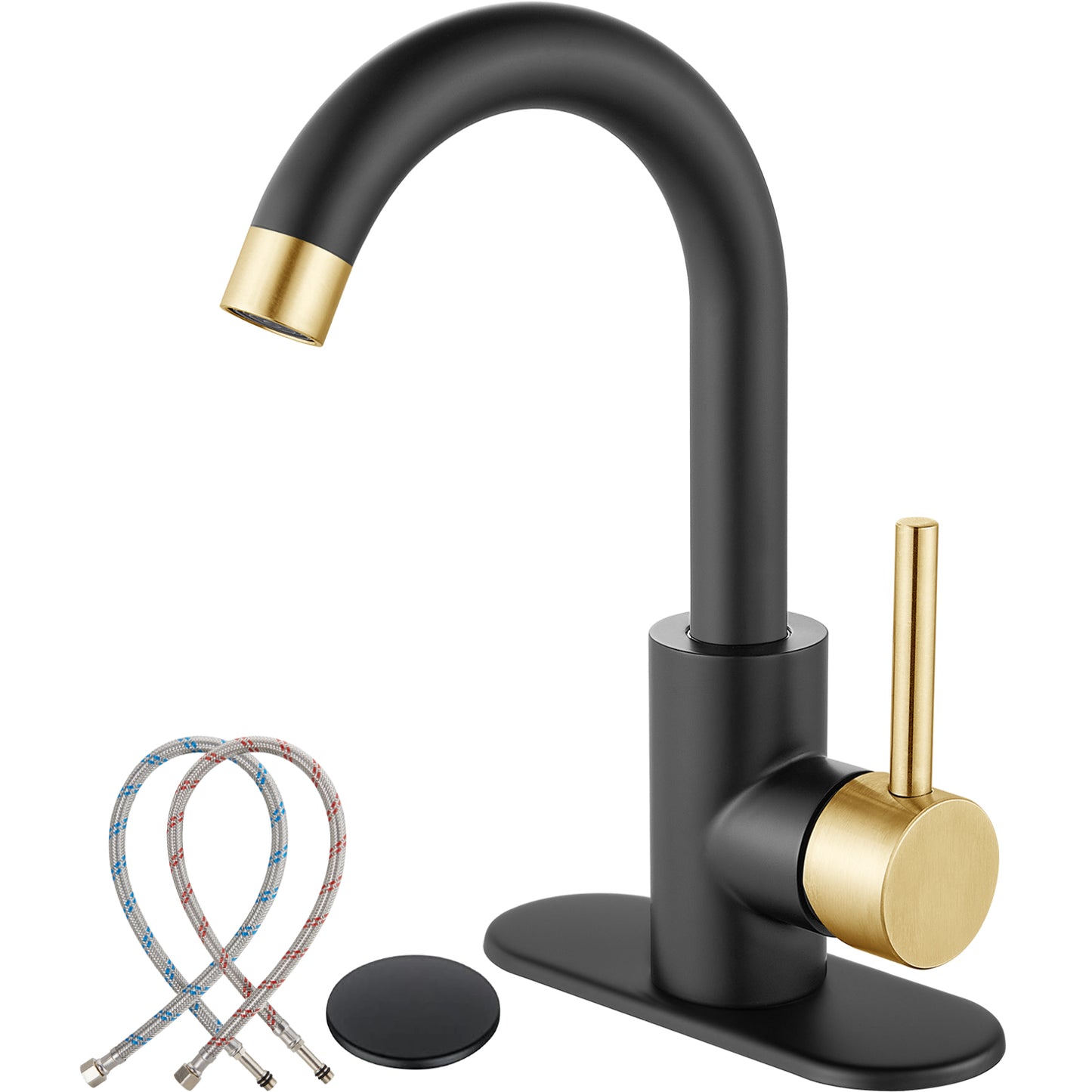 
                  
                    Midanya Single Handle Bathroom Sink Faucet, Wet Bar Pre-Kitchen Farmhouse RV Small Vanity Faucet with 360°Rotation Spout with Deck Plate, Supply Hoses and Drain Stopper
                  
                