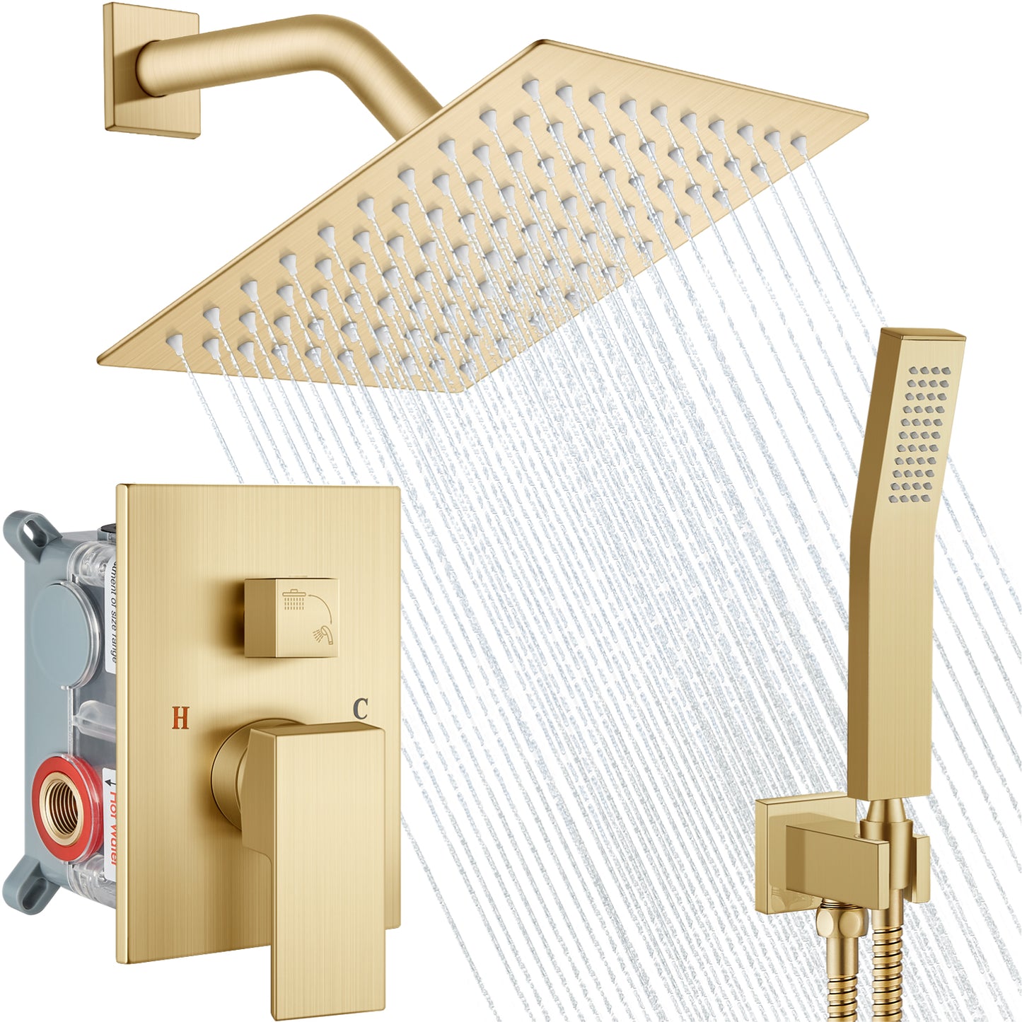 
                  
                    Midanya Rain Shower System Wall Mount Shower Faucet Set 8 Inch Square High Pressure Showerhead with Hand Sprayer Rough-In Valve Body and Trim Included Mixer Shower Combo Set Bathroom
                  
                