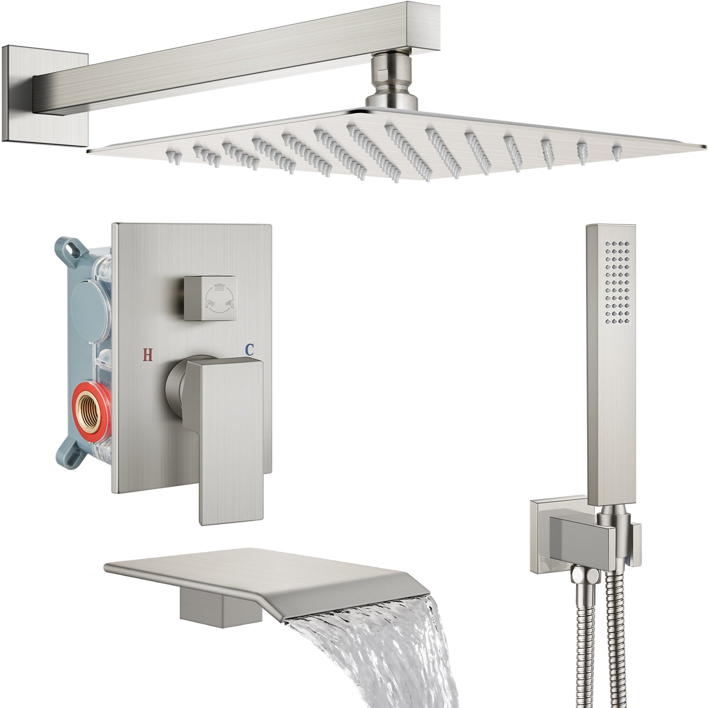 
                  
                    Midanya Rain Shower System with Tub Spout,Tub Shower Faucet Set with 10 inch rainfall Shower Head and Handheld Spray,Wall Mount Tub Shower Combo Rough-in Valve Included
                  
                