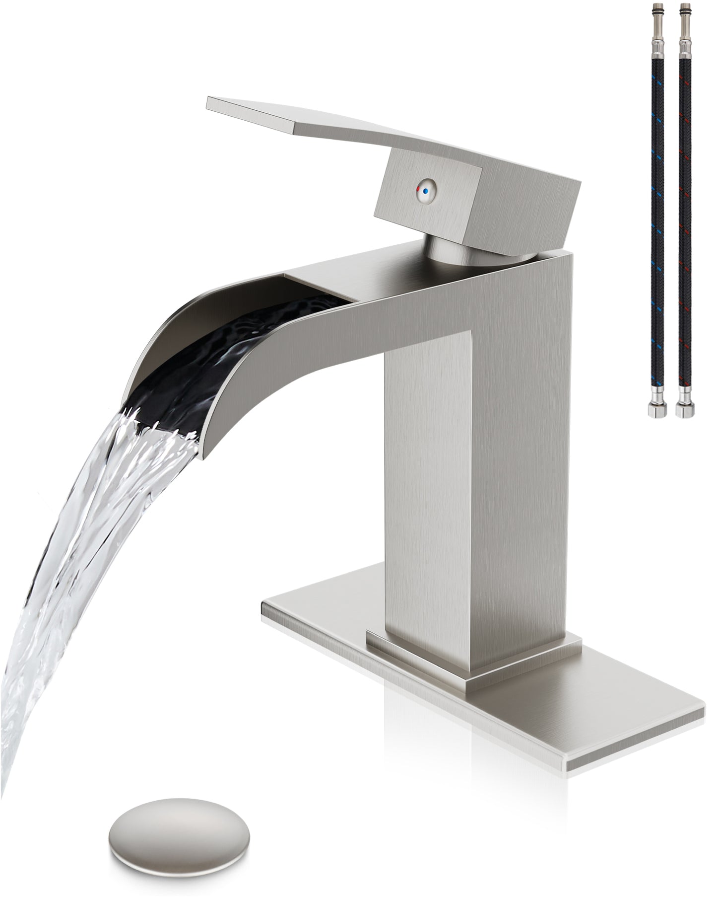 
                  
                    Midanya Waterfall Bathroom Faucet, Single Handle Bathroom Sink Faucet for Sink 1 or 4 Inch 3 Hole, Stainless Steel Vanity Faucets with Deck Plate and Pop up Drain
                  
                