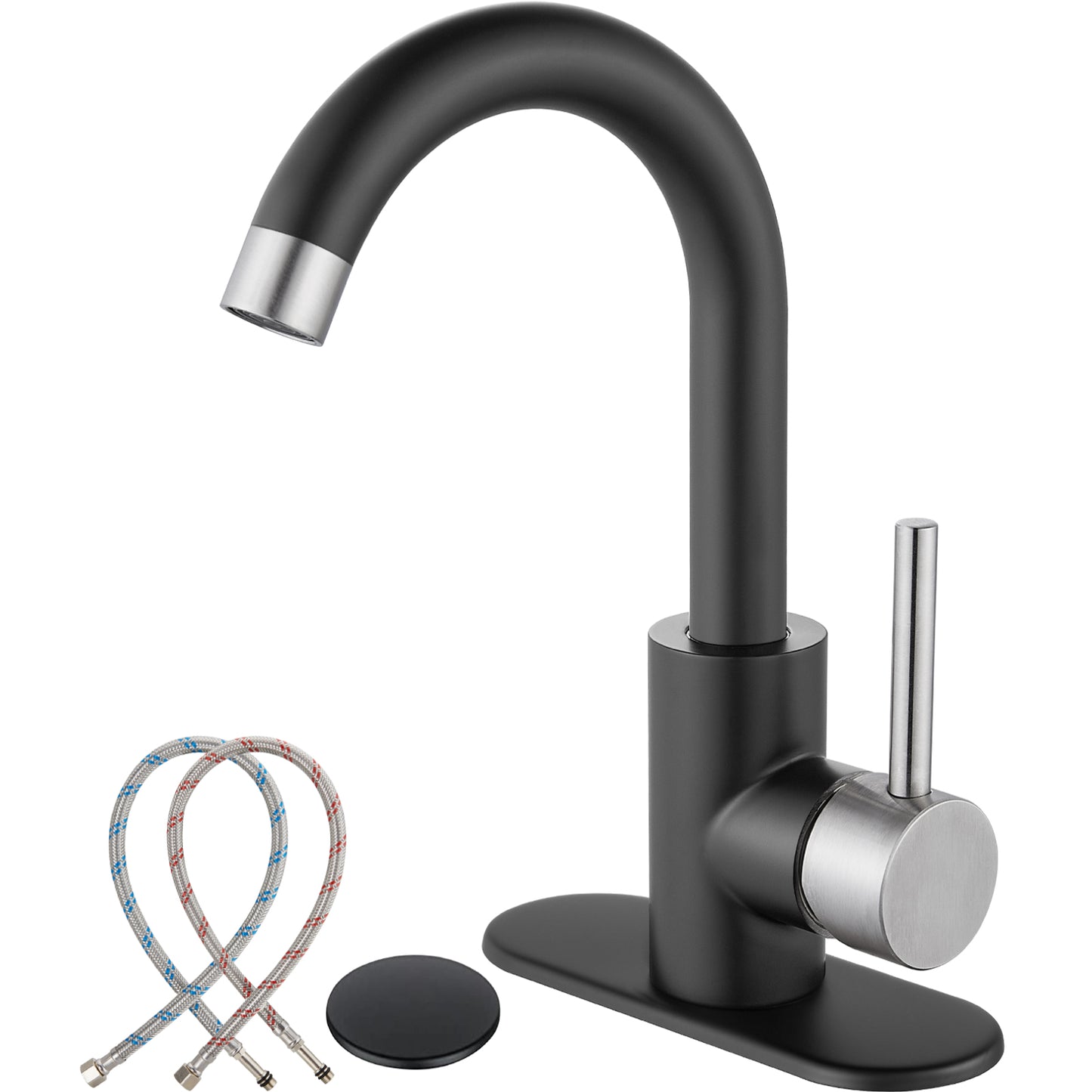 
                  
                    Midanya Single Handle Bathroom Sink Faucet, Wet Bar Pre-Kitchen Farmhouse RV Small Vanity Faucet with 360°Rotation Spout with Deck Plate, Supply Hoses and Drain Stopper
                  
                