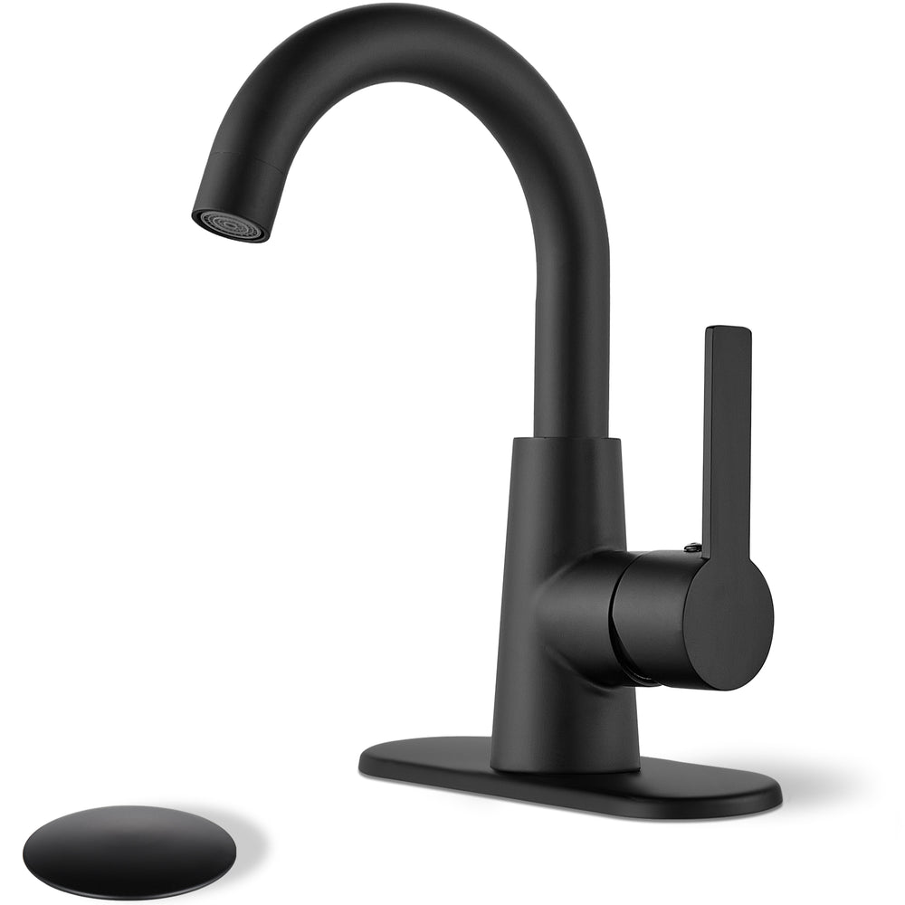 
                  
                    Midanya Bar Sink Faucet, Single Hole Bathroom Sink Faucet with Cover Plate, Water Supply Hoses and Pop Up Drain, Pre-Kitchen Farmhouse RV Small Vanity Faucet with 360° Rotation Spout
                  
                