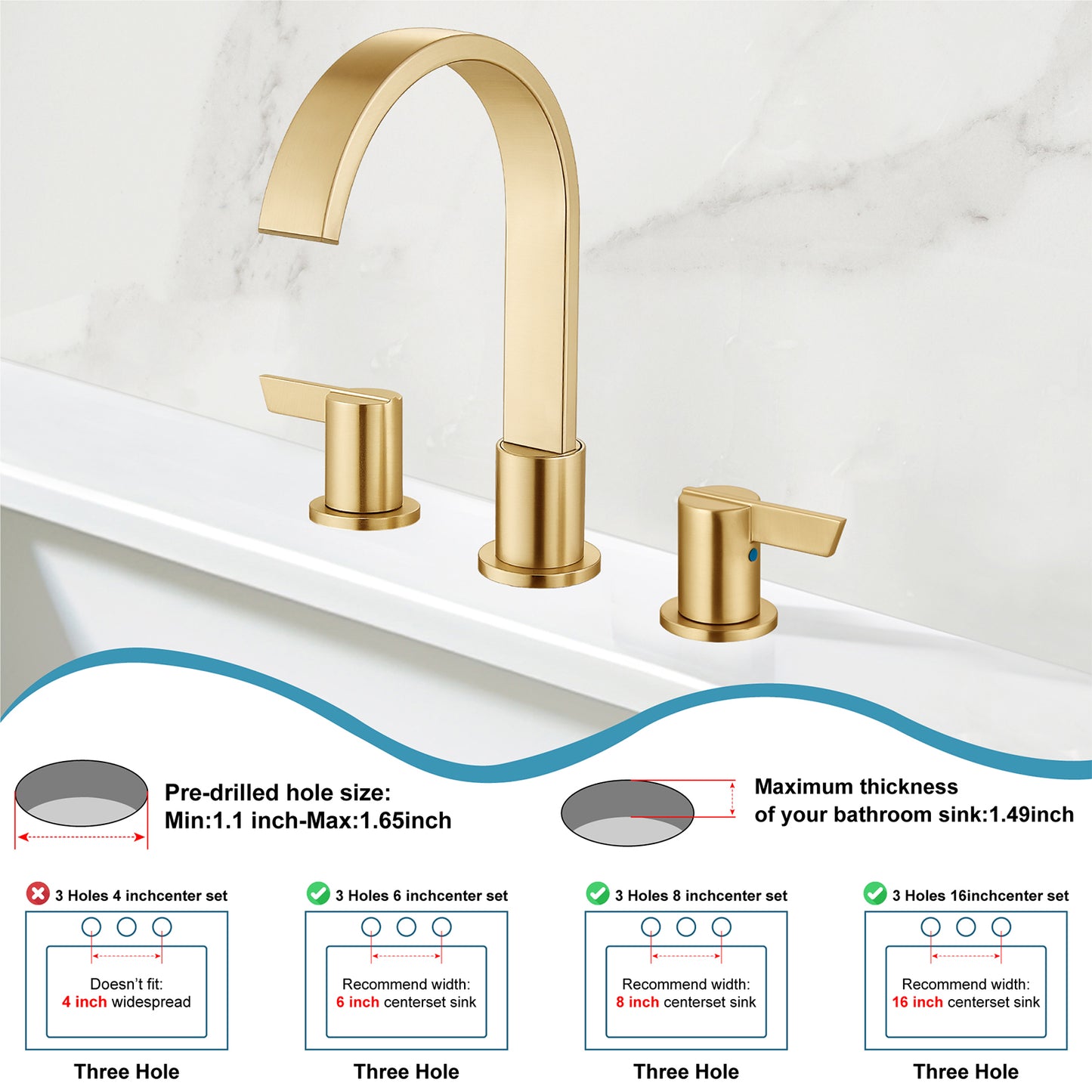 
                  
                    Midanya 8 inch Widespread Bathroom Sink Faucet,Modern Waterfall 3 Hole 2 Handles Bathroom Faucet 8" Vanity Faucets with Pop Up Drain and Water Supply Lines
                  
                