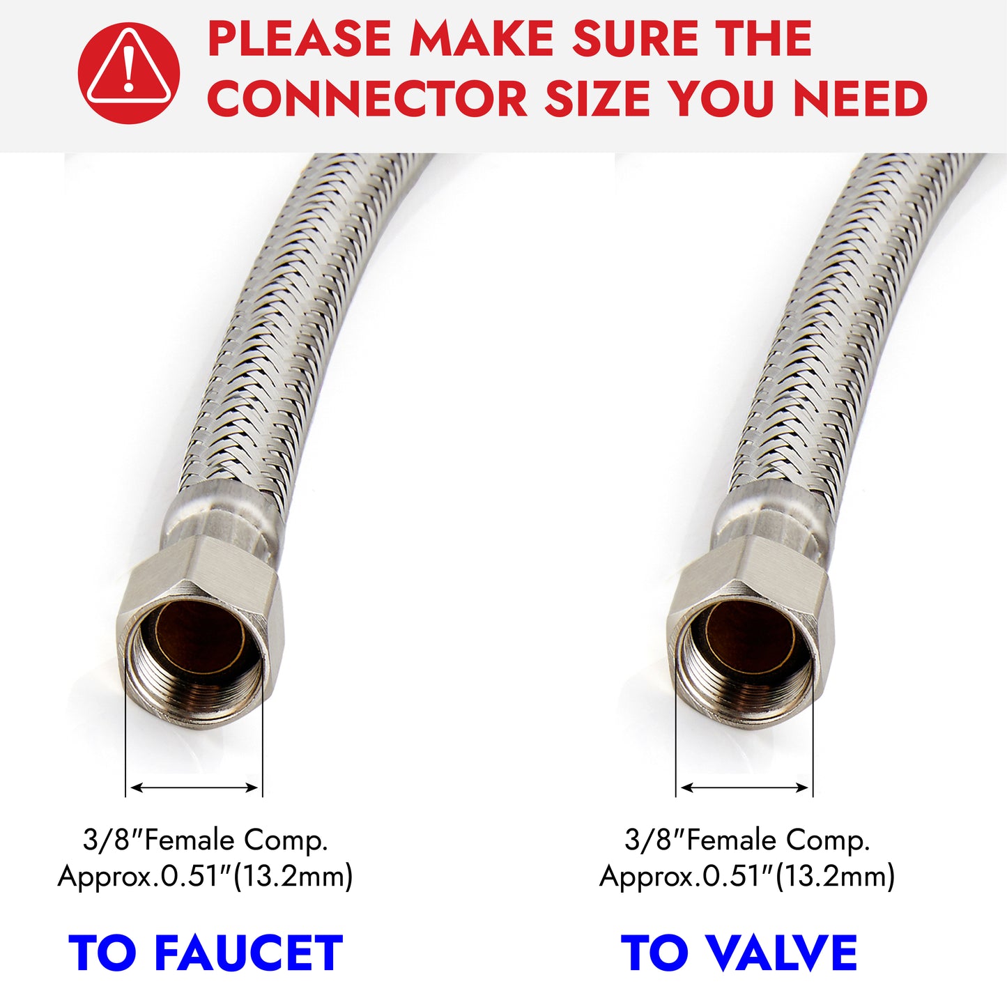 
                  
                    Midanya Faucet Supply Lines,Stainless Steel Braided Water Supply Line, 3/8" COMP x 3/8" COMP Faucet Hose, Faucet Hose Connector x 2 Pcs (1 Pair)
                  
                