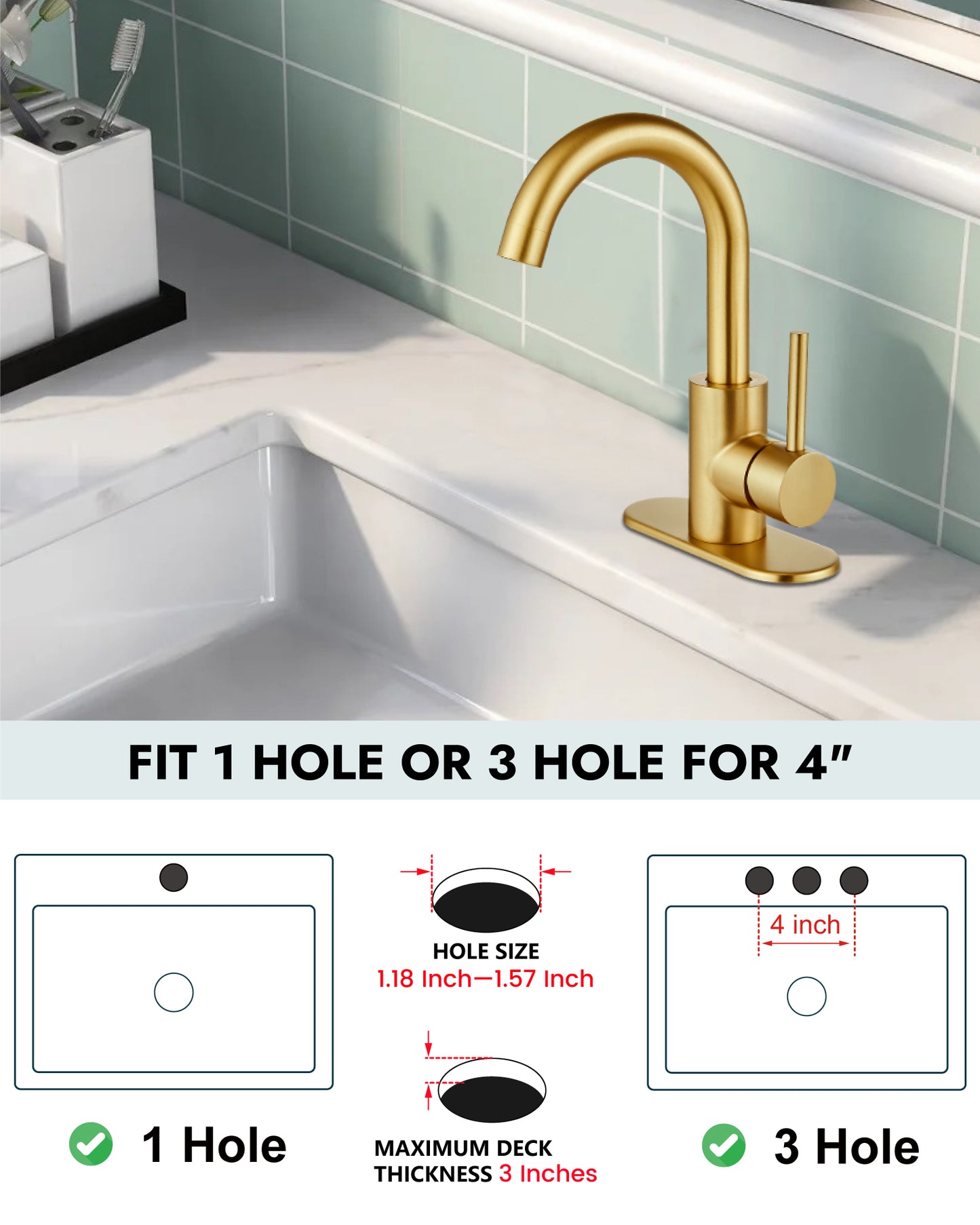 
                  
                    Midanya Single Handle Bathroom Sink Faucet, Wet Bar Pre-Kitchen Farmhouse RV Small Vanity Faucet with 360°Rotation Spout with Deck Plate, Supply Hoses and Drain Stopper
                  
                