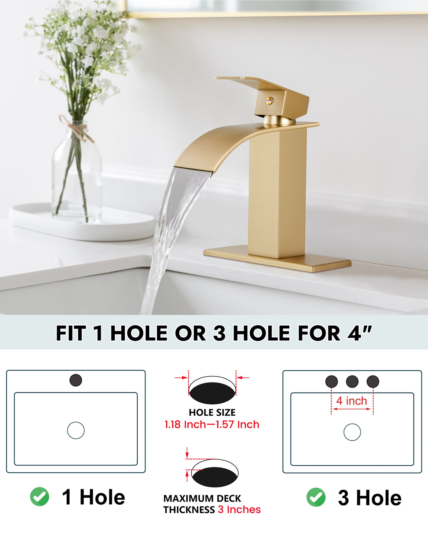 
                  
                    Midanya Bathroom Sink Faucet Waterfall Spout Single Handle 1 Hole Deck Mount Mixer Tap Lavatory Vanity Sink Faucet Commercial with Deck Plate and Pop Up Drain
                  
                