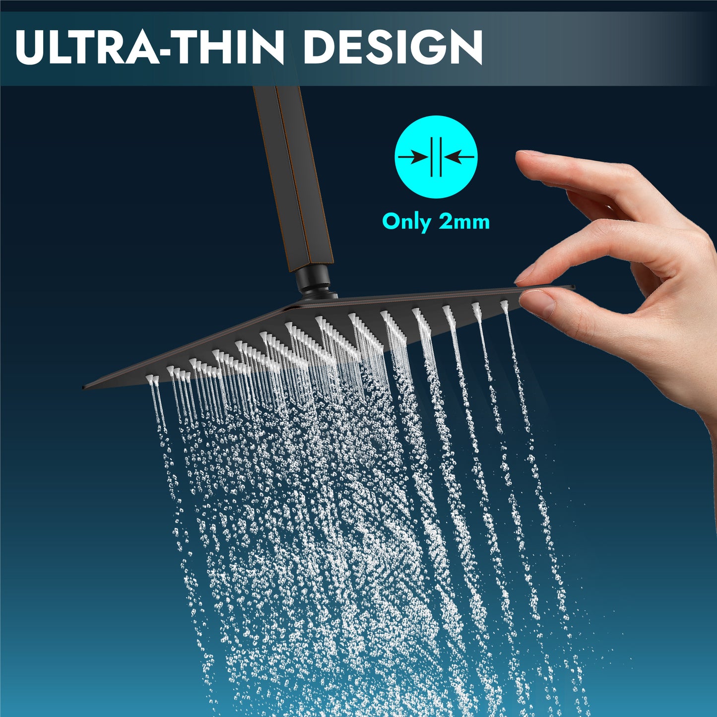 
                  
                    Midanya 6 inch Rainfall Shower Head Square Stainless Steel Rain Showerhead High Pressure Waterfall Crackproof Coverage with Silicone Nozzle 1/16" Ultra Thin Design Swivel Connector
                  
                