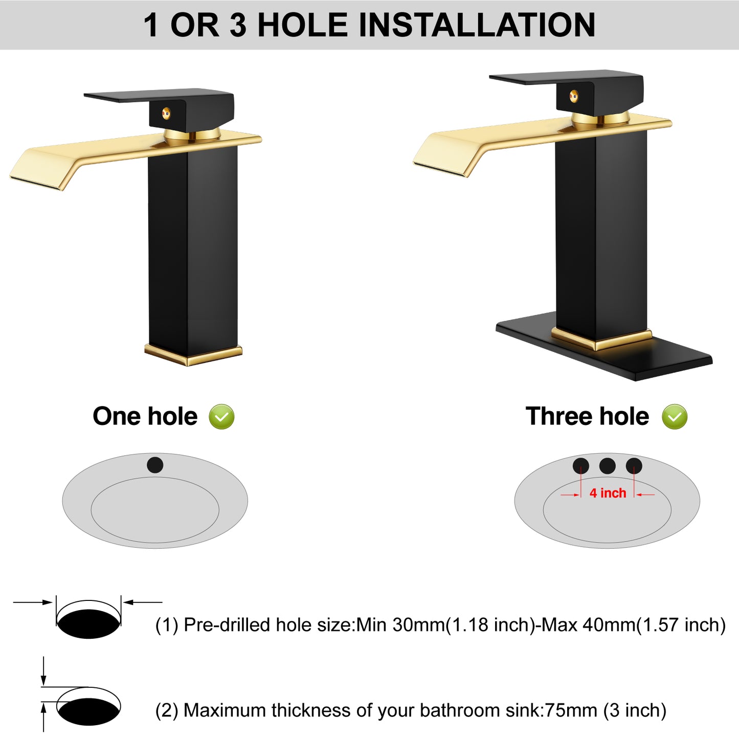 
                  
                    Midanya Waterfall Bathroom Sink Faucet Single Hole 1 Handle Deck Mount 1or 3 Hole Commercial Mixer Tap Lavatory Vanity Faucet with Deck Plate and Pop Up Drain
                  
                