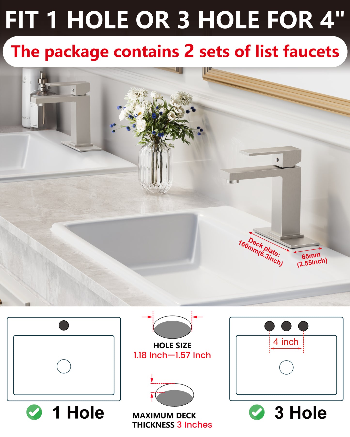 
                  
                    Midanya Bathroom Sink Faucet 1 Hole Single Handle Deck Mount Lavatory Mixer Tap with Cover Plate and Pop-up Drain One Lever Stainless Steel SUS304 Commercial
                  
                