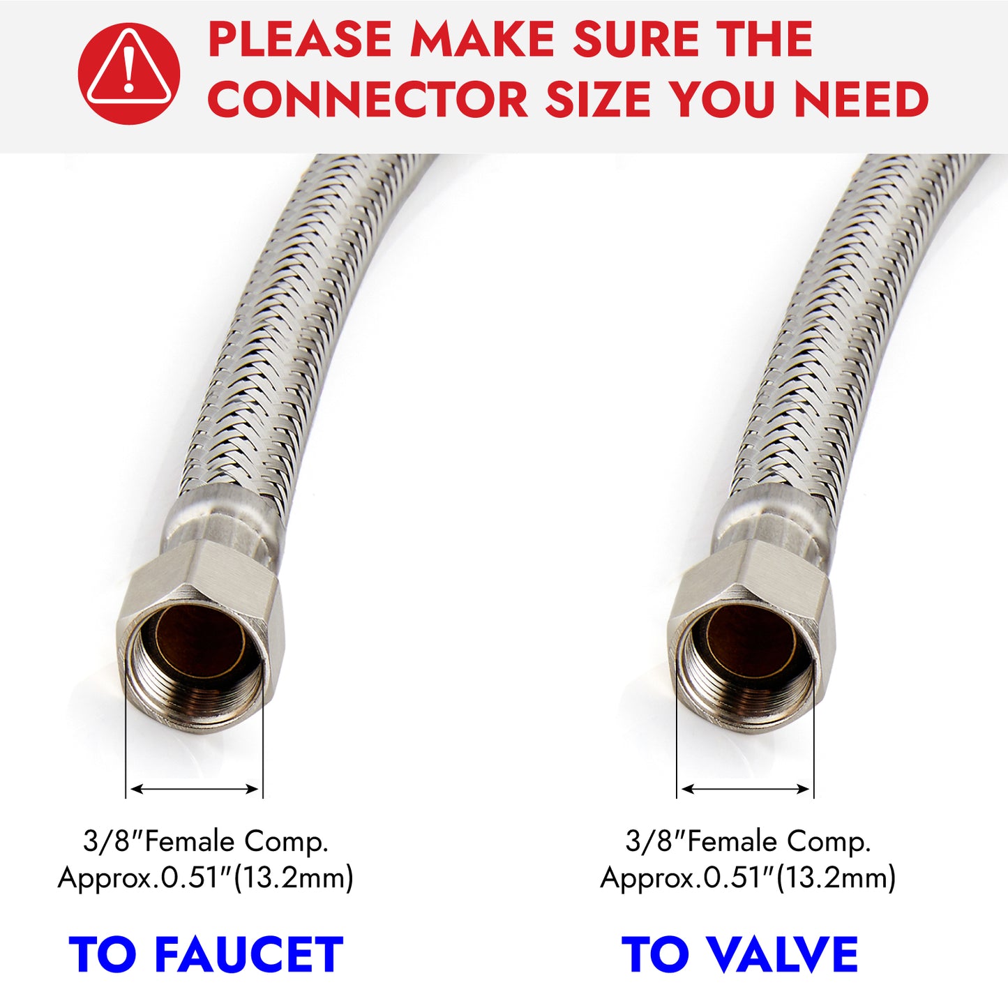 
                  
                    Midanya Faucet Supply Lines,Stainless Steel Braided Water Supply Line, 3/8" COMP x 3/8" COMP Faucet Hose, Faucet Hose Connector x 2 Pcs (1 Pair)
                  
                
