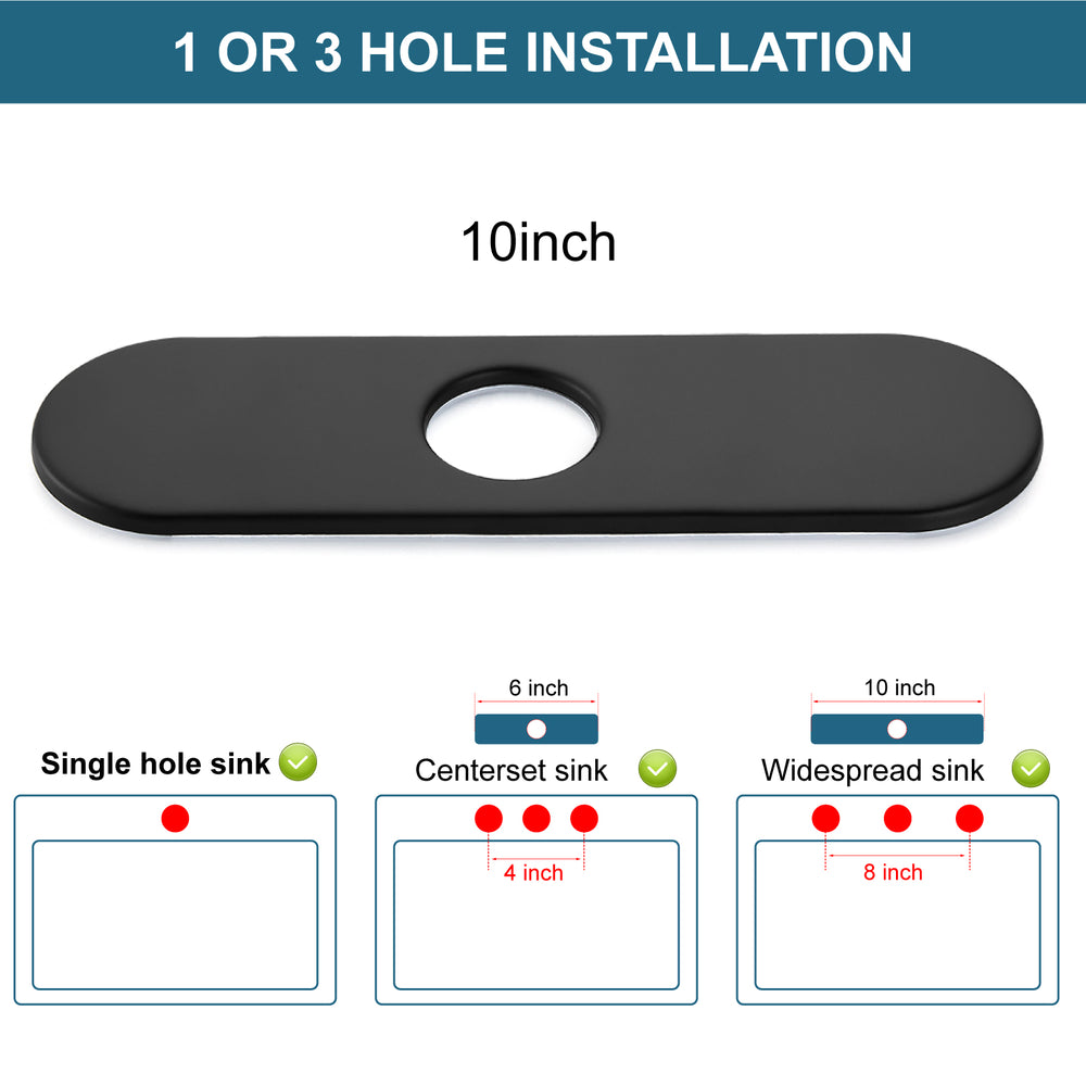 HMEGAO 10 Inch Faucet Hole Deck Plate – Matte Black Stainless Steel Escutcheon, Covers 1 Or 3-Hole Sinks, Anti-Leak Sponge Pad, Easy Install, For Kitchen & Bathroom