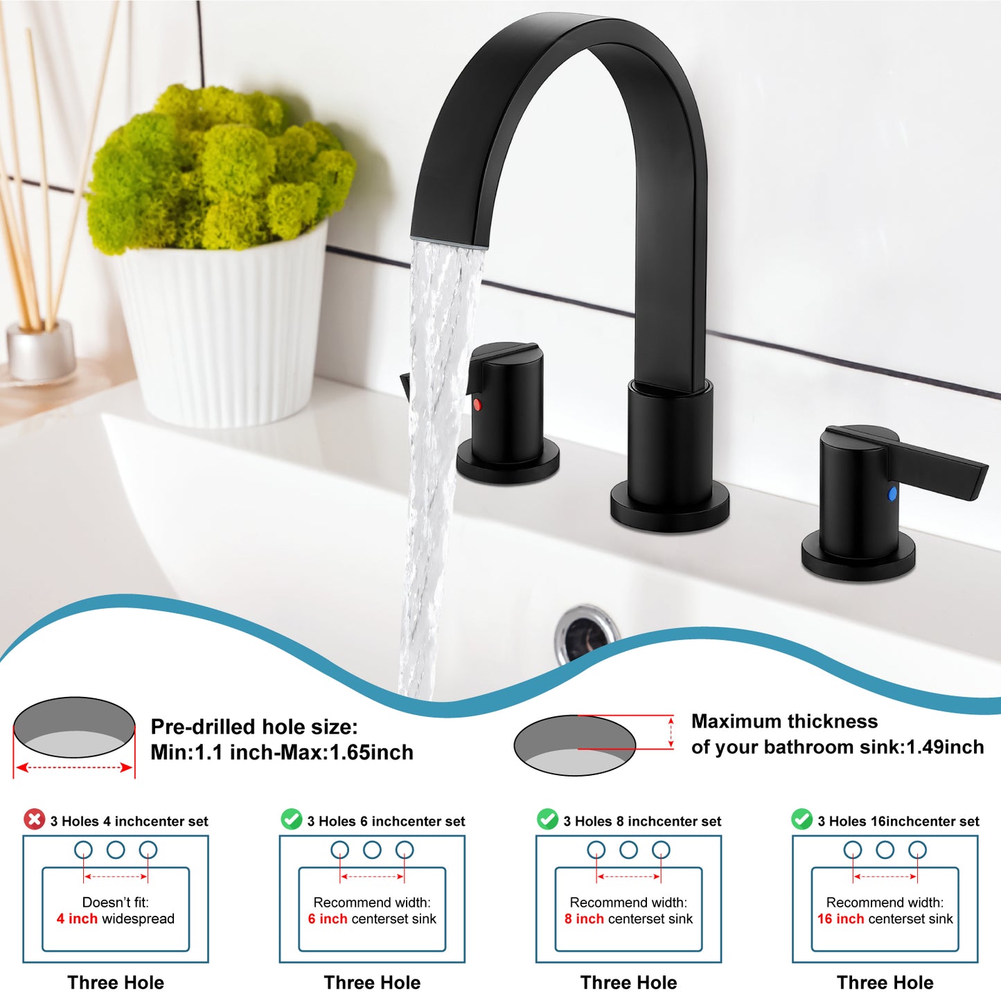 
                  
                    Midanya 8 inch Widespread Bathroom Sink Faucet,Modern Waterfall 3 Hole 2 Handles Bathroom Faucet 8" Vanity Faucets with Pop Up Drain and Water Supply Lines
                  
                
