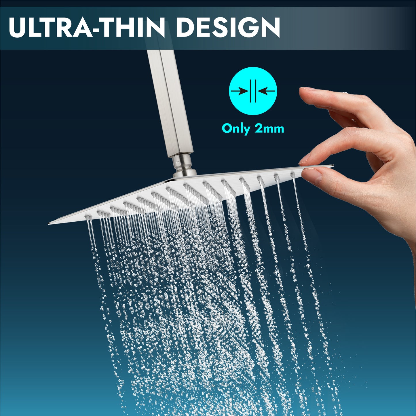 
                  
                    Midanya 6 inch Rainfall Shower Head Square Stainless Steel Rain Showerhead High Pressure Waterfall Crackproof Coverage with Silicone Nozzle 1/16" Ultra Thin Design Swivel Connector
                  
                