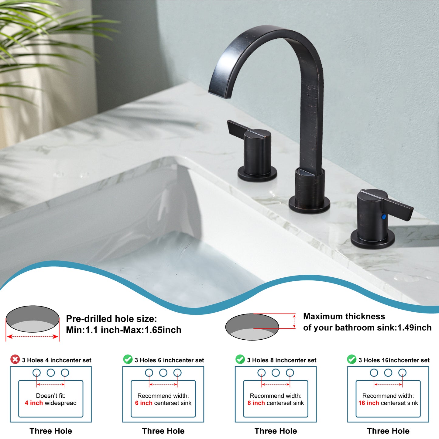 
                  
                    Midanya 8 inch Widespread Bathroom Sink Faucet,Modern Waterfall 3 Hole 2 Handles Bathroom Faucet 8" Vanity Faucets with Pop Up Drain and Water Supply Lines
                  
                